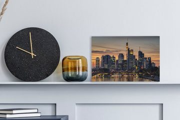 OneMillionCanvasses® Leinwandbild Frankfurter Skyline bei Sonnenuntergang vom Main aus, Deutschland, (1 St), Wandbild Leinwandbilder, Aufhängefertig, Wanddeko, 30x20 cm