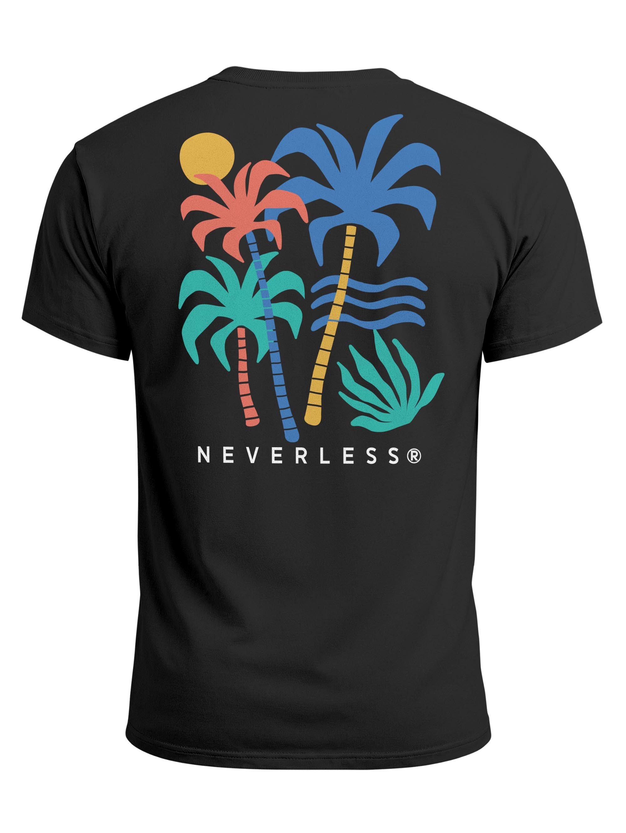 Neverless Print-Shirt Herren T-Shirt mit buntem Palmen Print – Sommer Streetwear mit Print