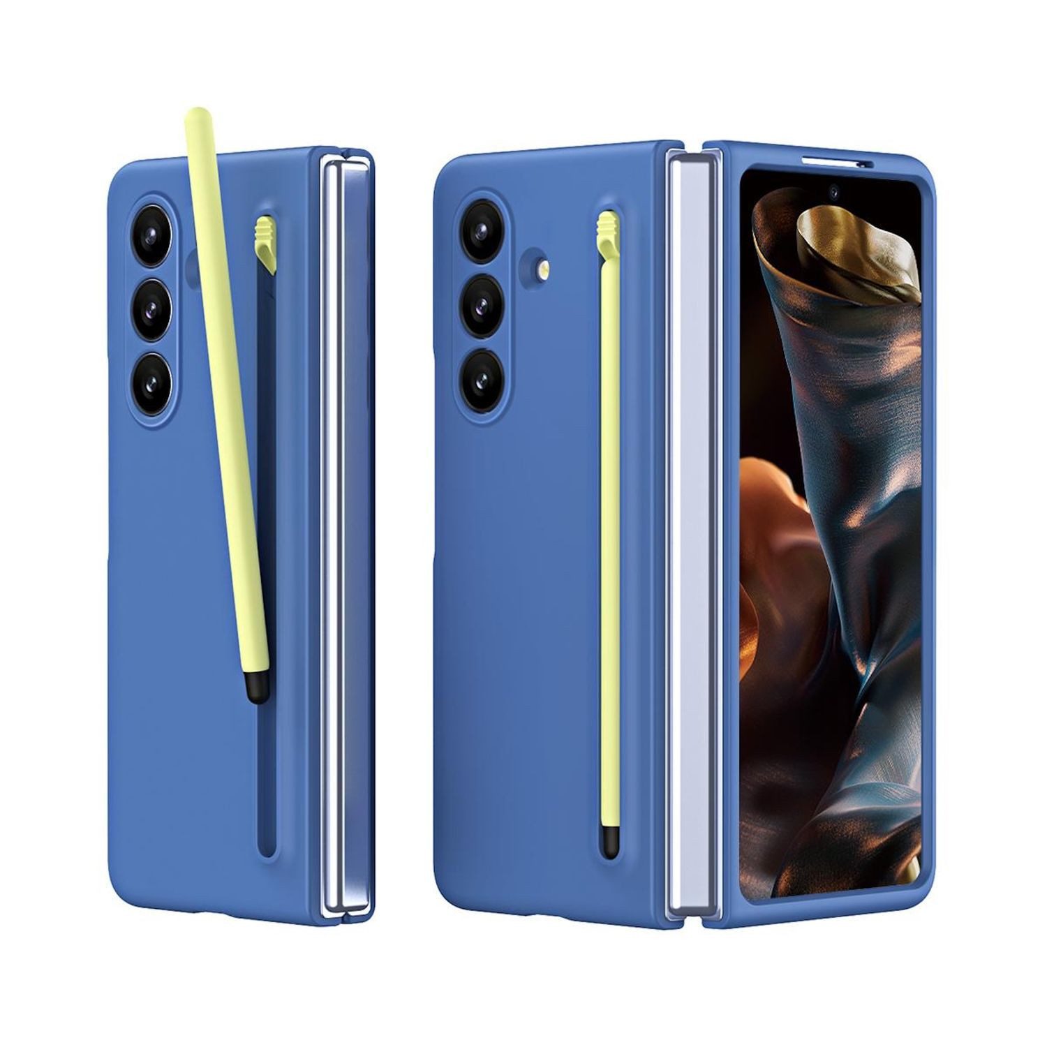 Wigento Handyhülle Für Samsung Galaxy Z Fold7 5G Skinfeel Hülle mit Stifthalterung Blau, Skinfeel Schutzhülle mit Halterung für S-Pen und Stoßschutz