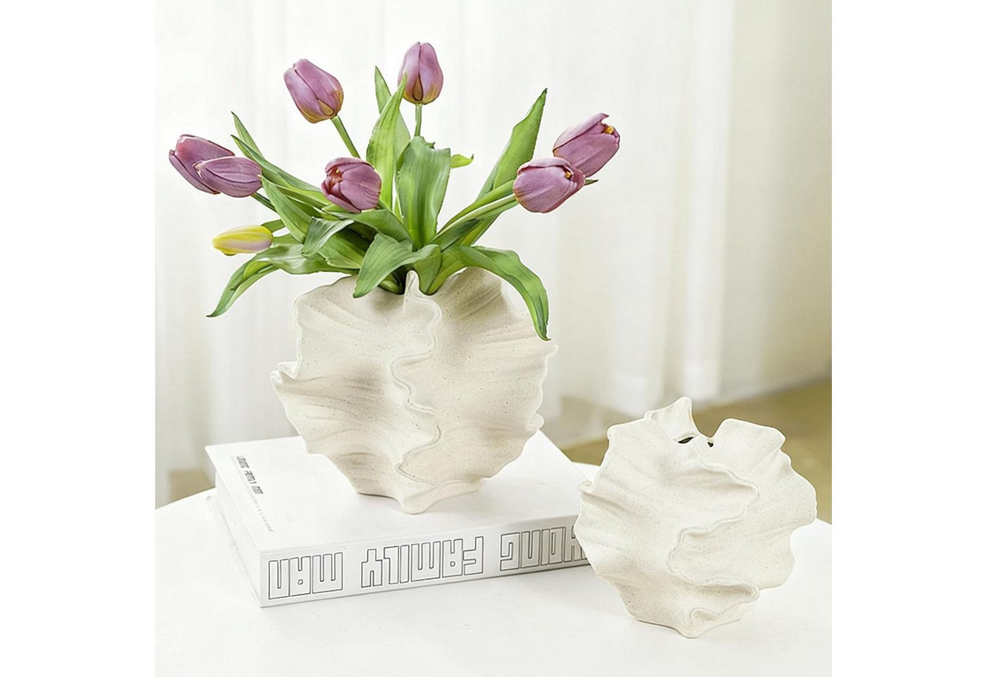 FOUORTUNATE-BEE Dekovase Keramik Vase Beige Moderne Vasen für Nordisches Vasen Deko (Boho Blumenvase, für Zuhause, Wohnzimmer, Büro, Bauernhaus, Couchtisch Dekoration)