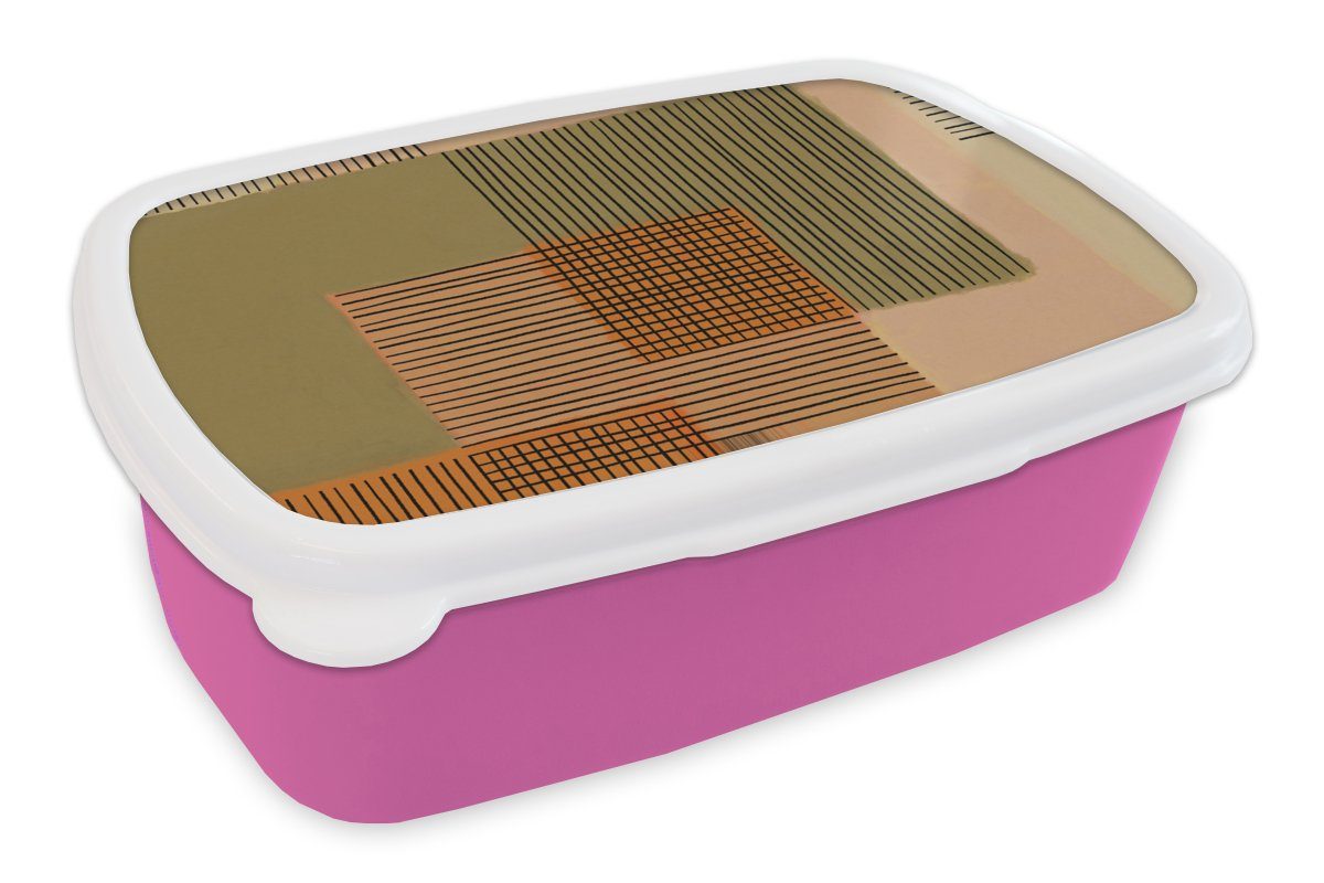 Kunststoff rosa Kinder, für Patchwork, Erwachsene, Lunchbox Snackbox, Abstrakt - Würfel Mädchen, - Brotdose (2-tlg), Kunststoff, MuchoWow Brotbox Linien -