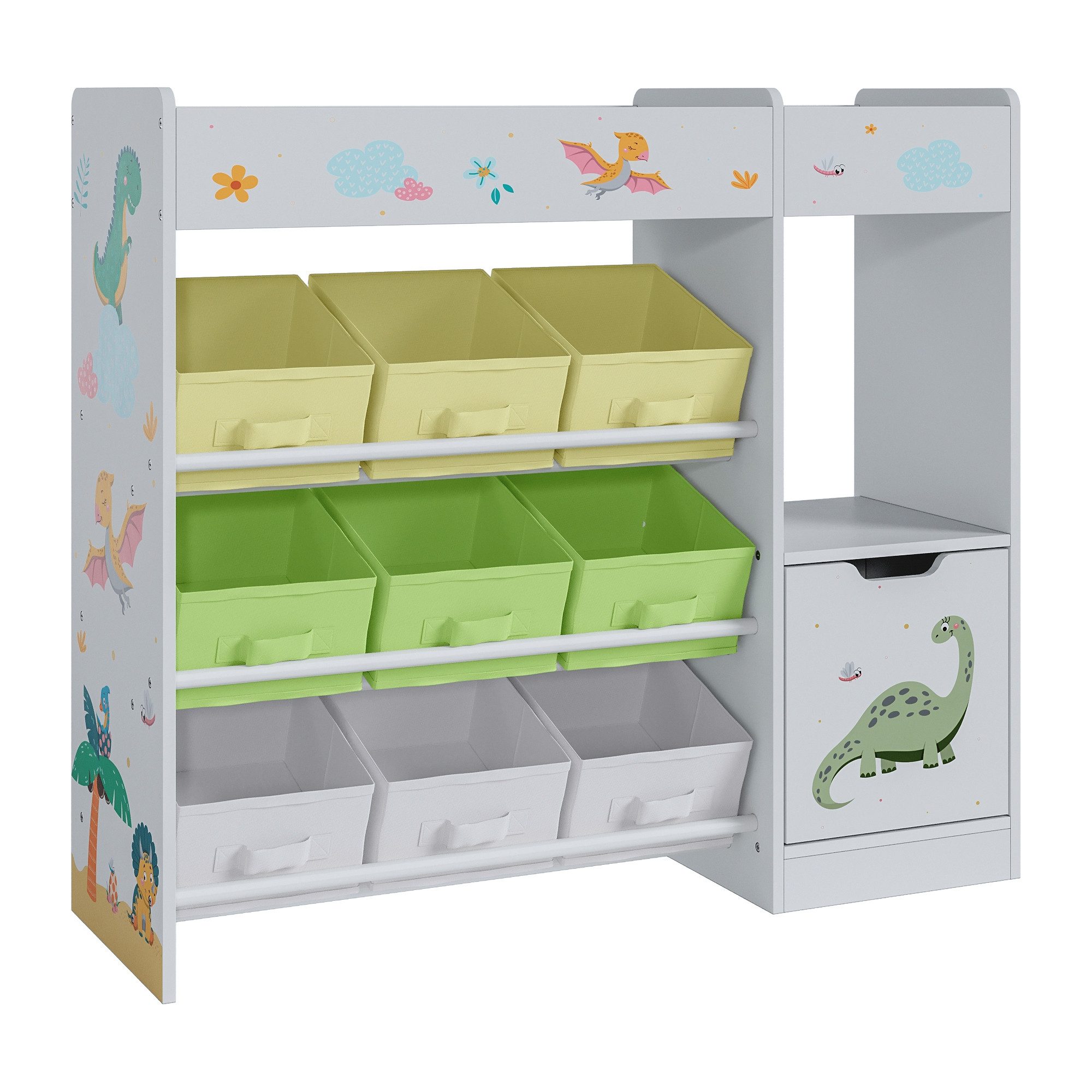en.casa Kinderregal, »Søndreland« mit 9 Faltboxen mit Dinosaurier Motiv günstig online kaufen