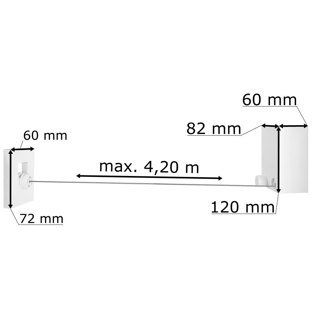 Kingpower 4,2m Weiß Wäscheleine Wandmontage trocknen Ausziehbar 3 Wand-Wäscheleine Kingpower Farben Wäsche