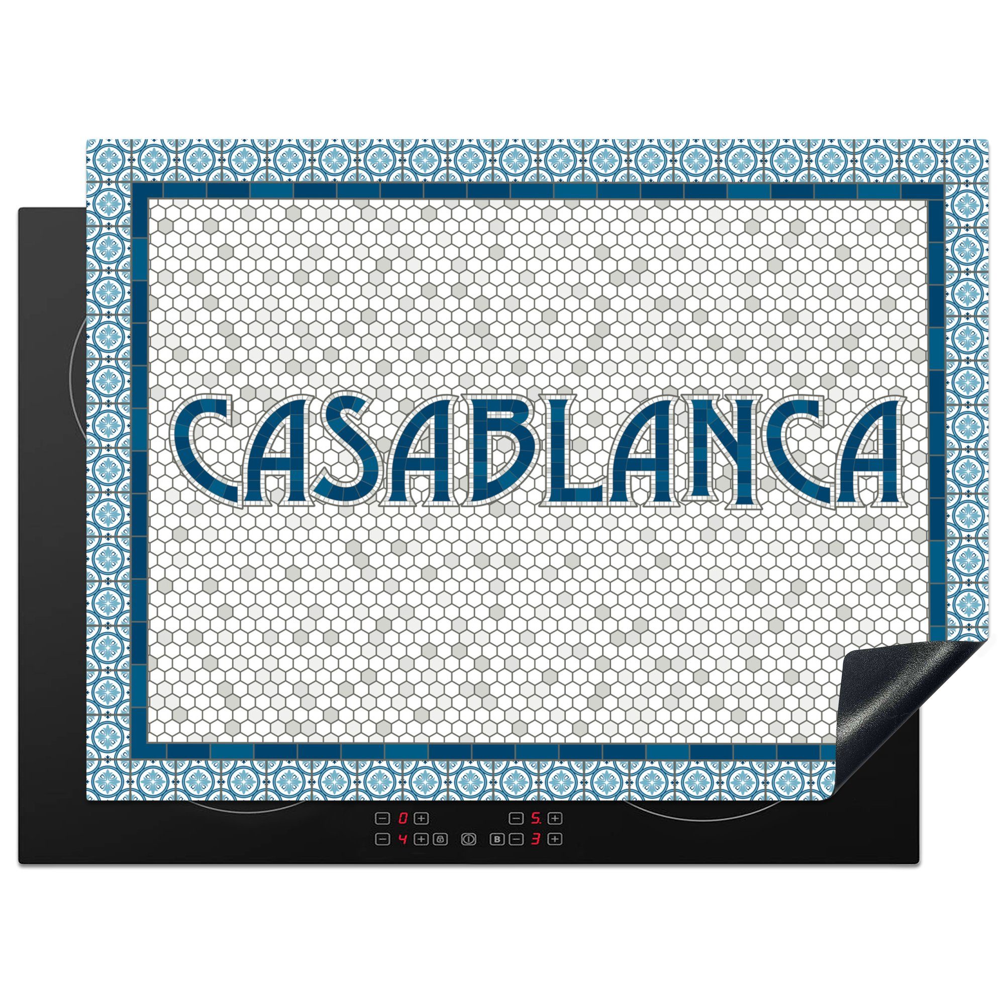 MuchoWow Herdblende-/Abdeckplatte Illustration einer Mosaikplatte aus Casablanca, Vinyl, (1 tlg), 70x52 cm, Mobile Arbeitsfläche nutzbar, Ceranfeldabdeckung