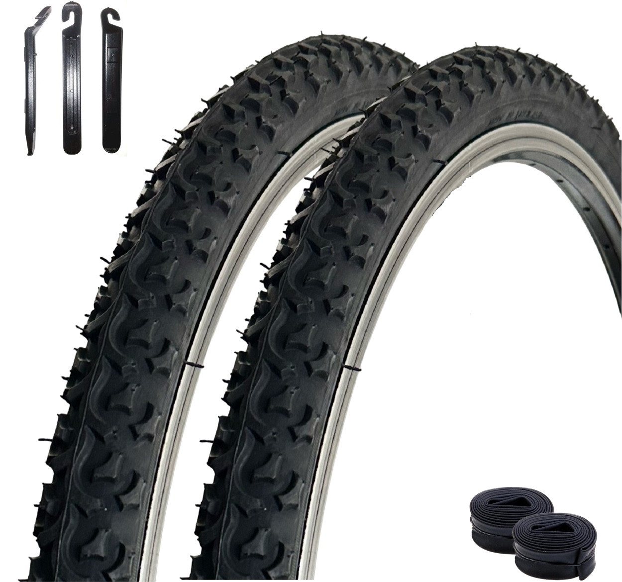 maxxi4you Fahrradreifen 2x VEE Rubber V123 26x1.75 Schwarz + 2x AV Schlauch + maxxi4you Heber