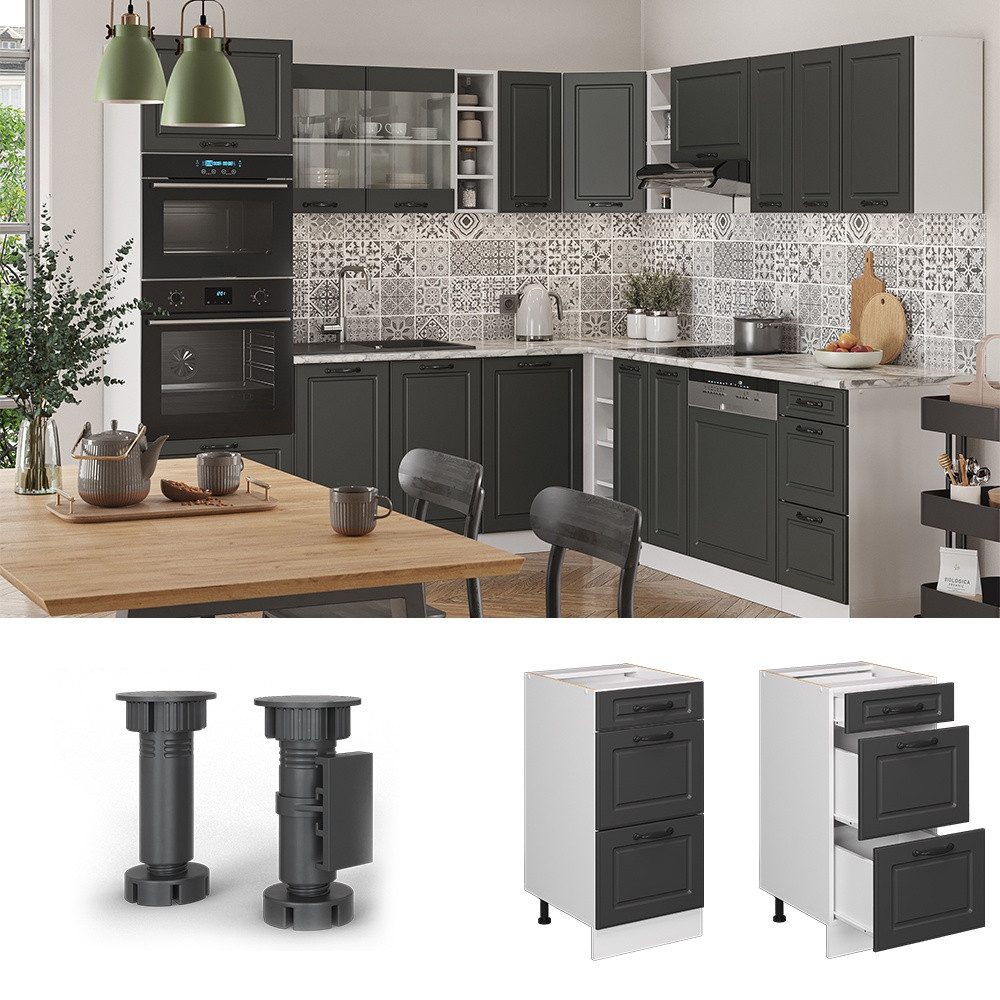 Vicco Unterschrank R-Line Anthrazit Landhaus/Weiß 40cm mit Schubladen ohne Arbeitsplatte (1-St) – Bild 3 von 5