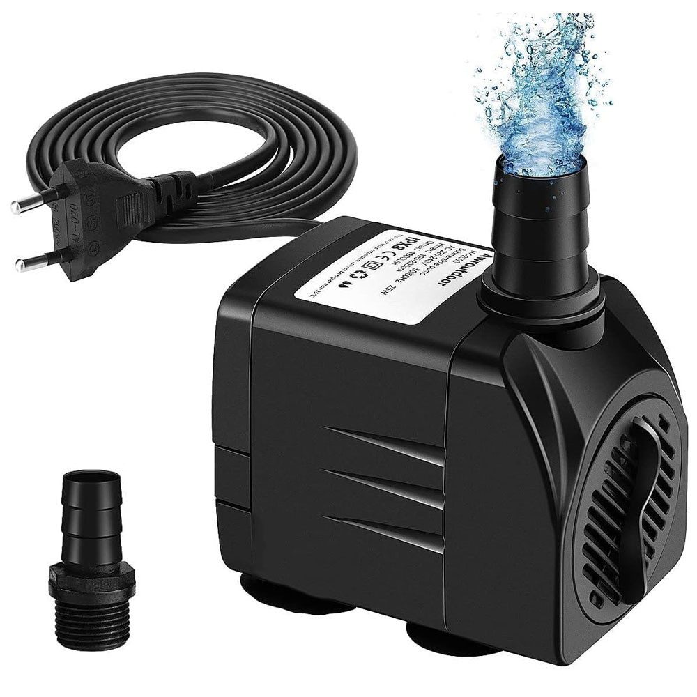 TUWENA Springbrunnenpumpe Mini Wasserpumpen(1000L/H,15W),Ultra Leise Aquarium Pumpe mit Hohe Hub, Brunnenpumpe mit 1,5m Netzkabel,1 Düsen für Aquarien,Teich,Hydrokultur
