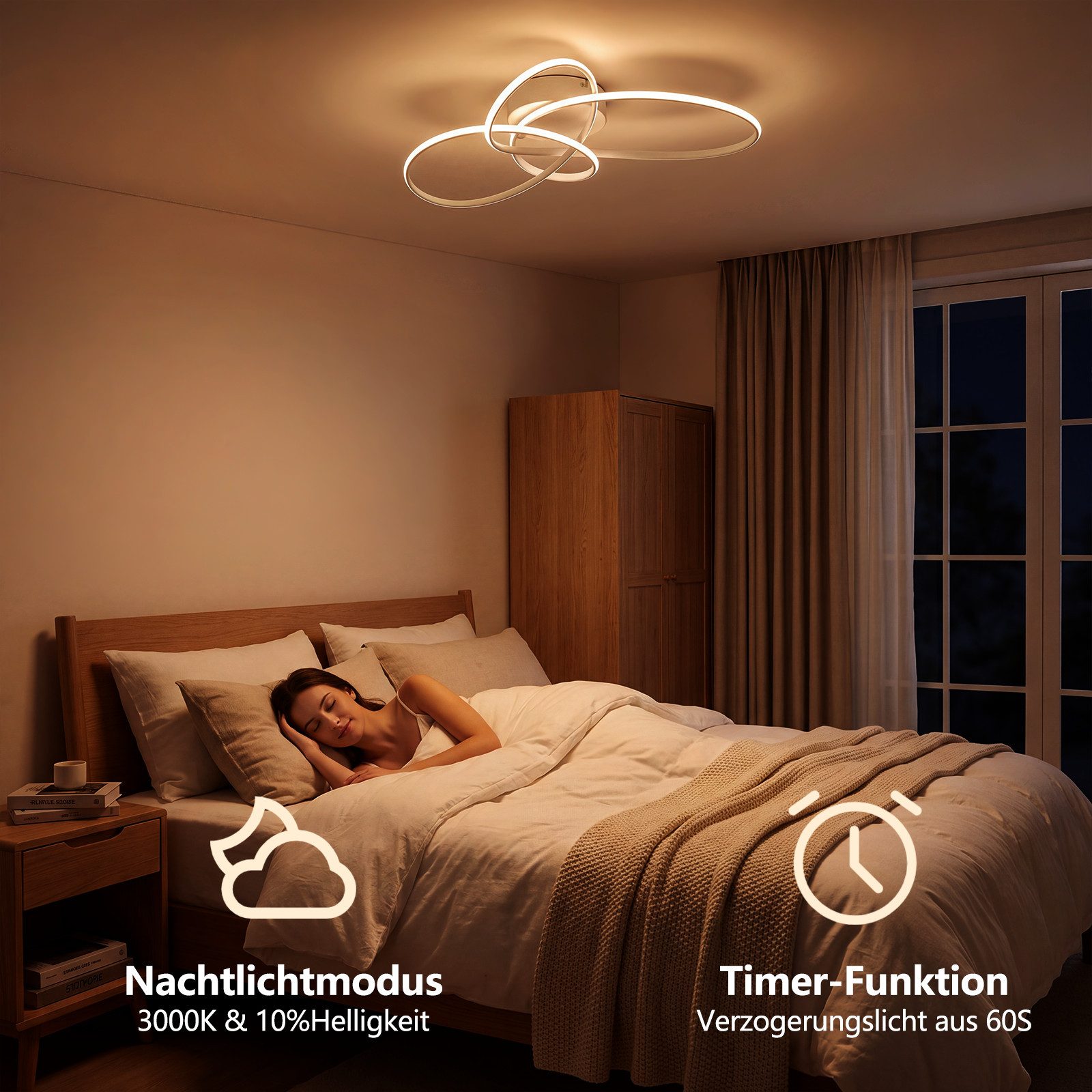 Nettlife LED Deckenleuchte Schwarz/Weiß Modern Dimmbar Deckenlampe mit Fernbedienung, LED fest integriert, warmweiß, für Schlafzimmer Wohnzimmer Küche Deckenlam – Bild 4 von 5