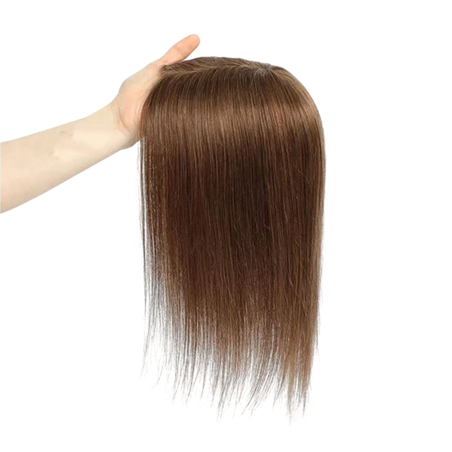 Refttenw Echthaar-Extension Clip in Extensions Echthaar Topper Damen für sofortiges Volumen, Mittelbraun