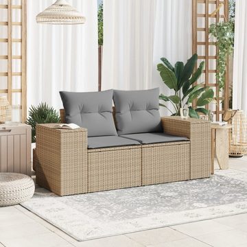 vidaXL Loungesofa Gartensofa mit Kissen 2-Sitzer Beige Poly Rattan