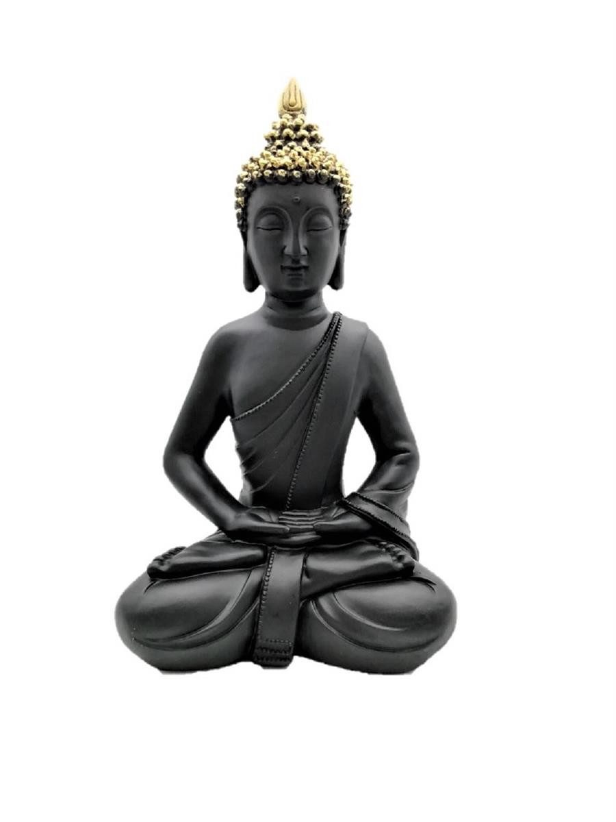 Geschenkestadl Buddhafigur Buddha Figur 30 cm Schwarz Gold Zen Meditation Deko Polystein, Buddha schwarz/gold