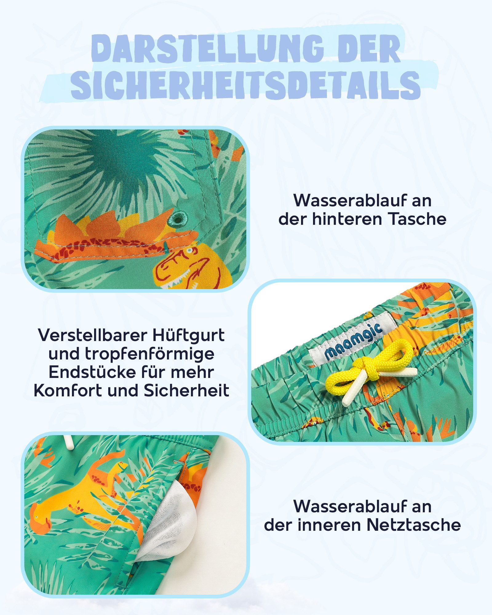 MaaMgic Badehose Shorts Jungen 2-in-1 mit verstellbarem Kordelzug (1-St) Stretch Schwimmshorts mit Innenfutter für Strand und Schwimmbad – Bild 5 von 5