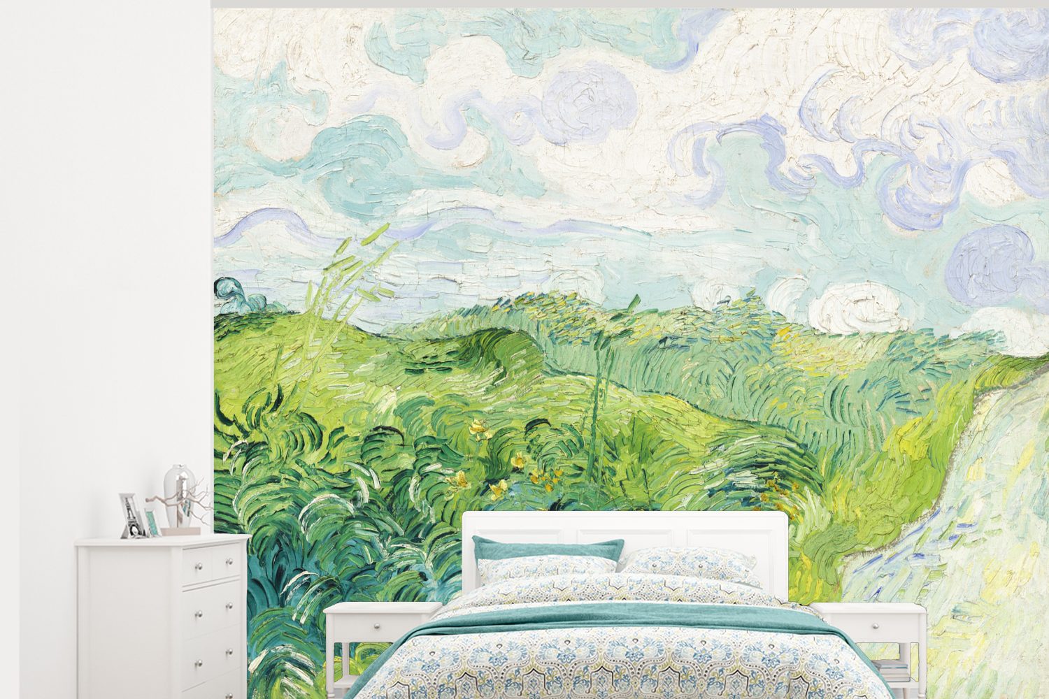 MuchoWow Fototapete Grüne Weizenfelder bei Auvers - Vincent van Gogh, Matt, bedruckt, (5 St), Montagefertig Vinyl Tapete für Wohnzimmer, Wandtapete