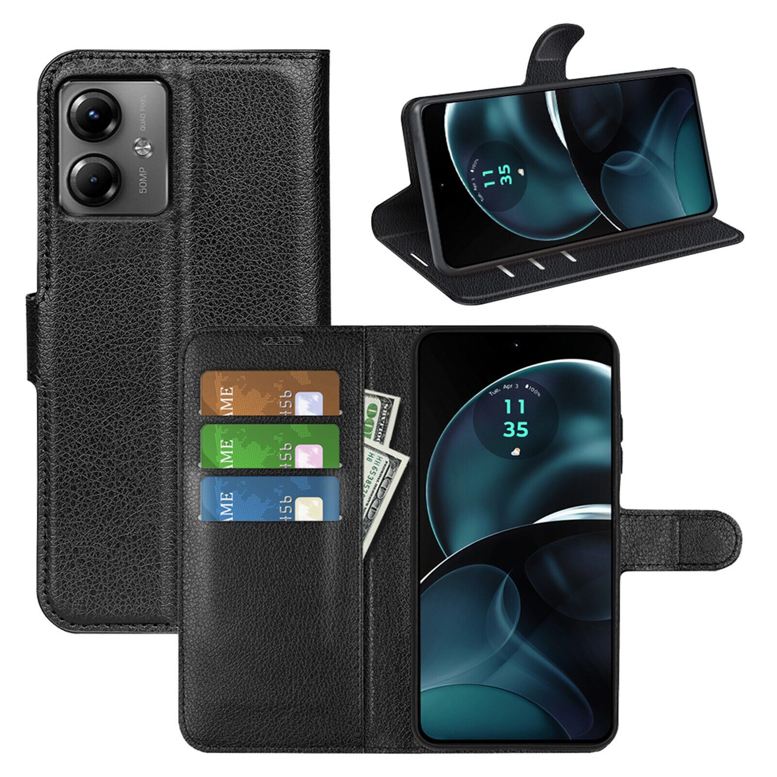 betterfon Handyhülle Handytasche für Motorola Moto G14 Klapphülle Schwarz, 3 Kartenfächer, Magnetverschluss & Standfunktion im Lederlook