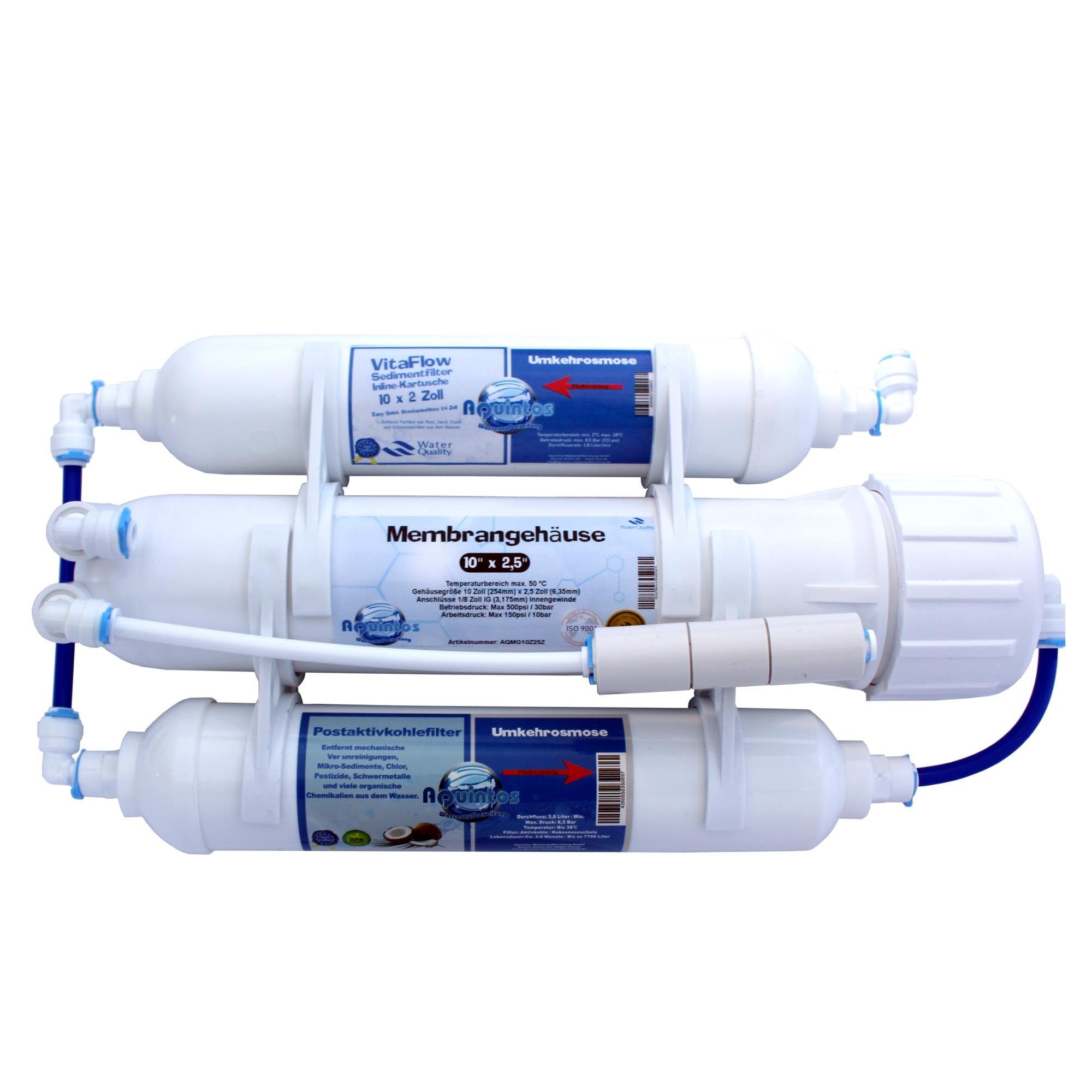 Aquintos Wasseraufbereitung Kalk- und Wasserfilter VitaFlow 50GPD RO3 Umkehrosmoseanlage, Zubehör für 195 Liter am Tag, Aquarium-Filter