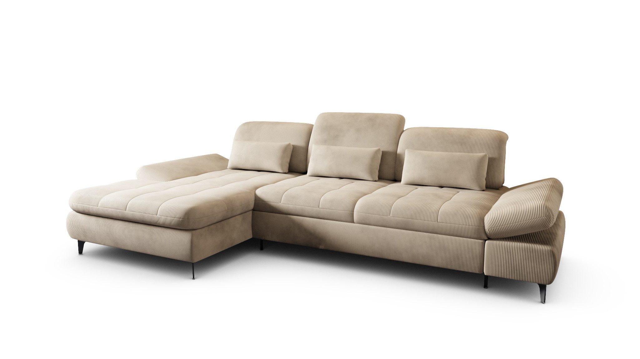 Hygger Möbelhaus Ecksofa Nola L-Form, Schlaffunktion & Bettkasten, Sitztiefenverstellung, B × T: 300 × 170 cm, Wellenunterfederung, kostenlose Lieferung inkl. Montage