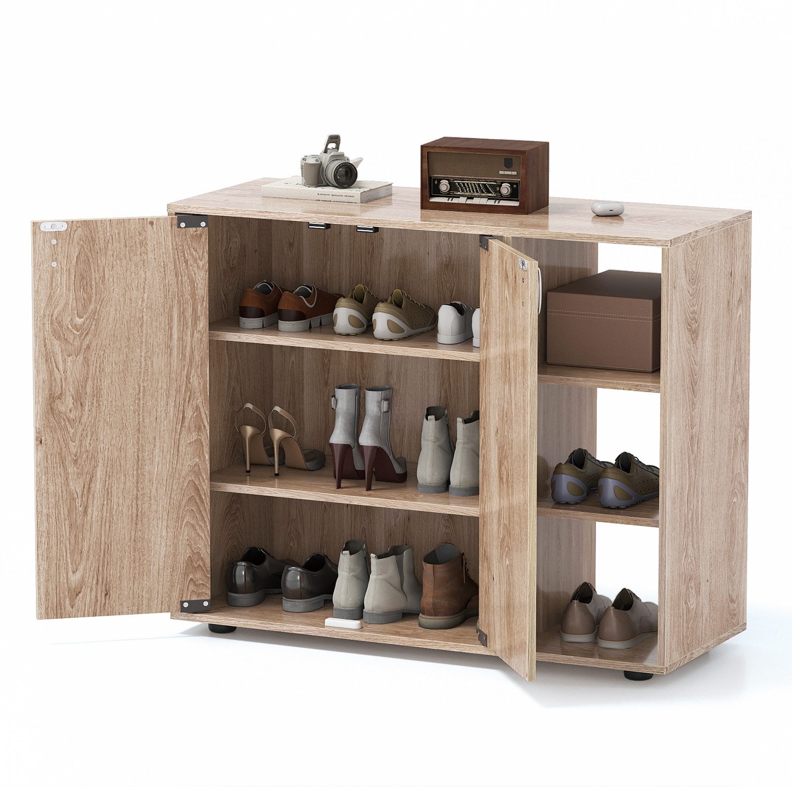 COSTWAY Schuhschrank Schuhregal mit verstellbare Regal, Holz, 12-15 Paar Schuhe
