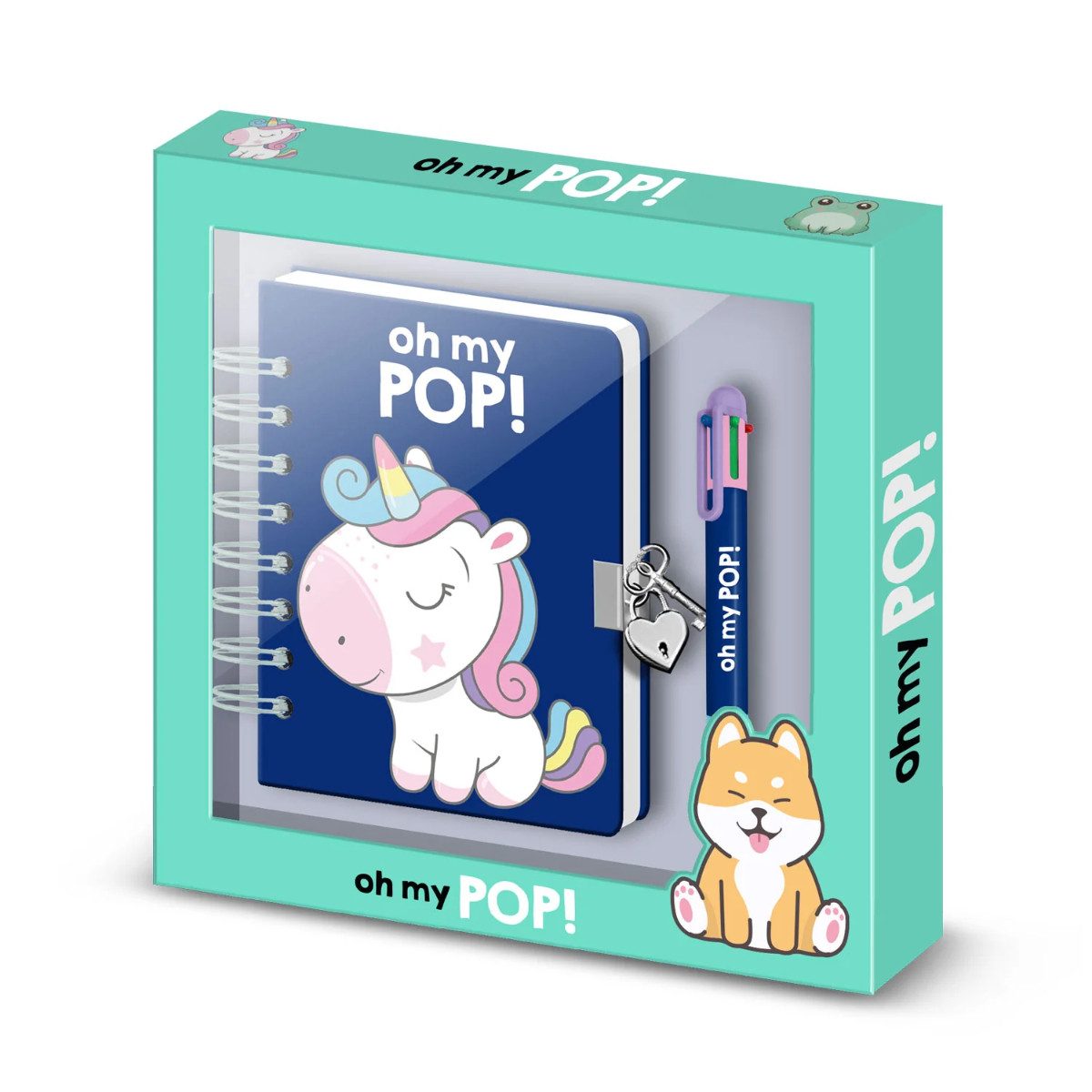Oh My Pop! Tagebuch Set A5 mit 6 Farbige Kugelschreiber mit Schloss