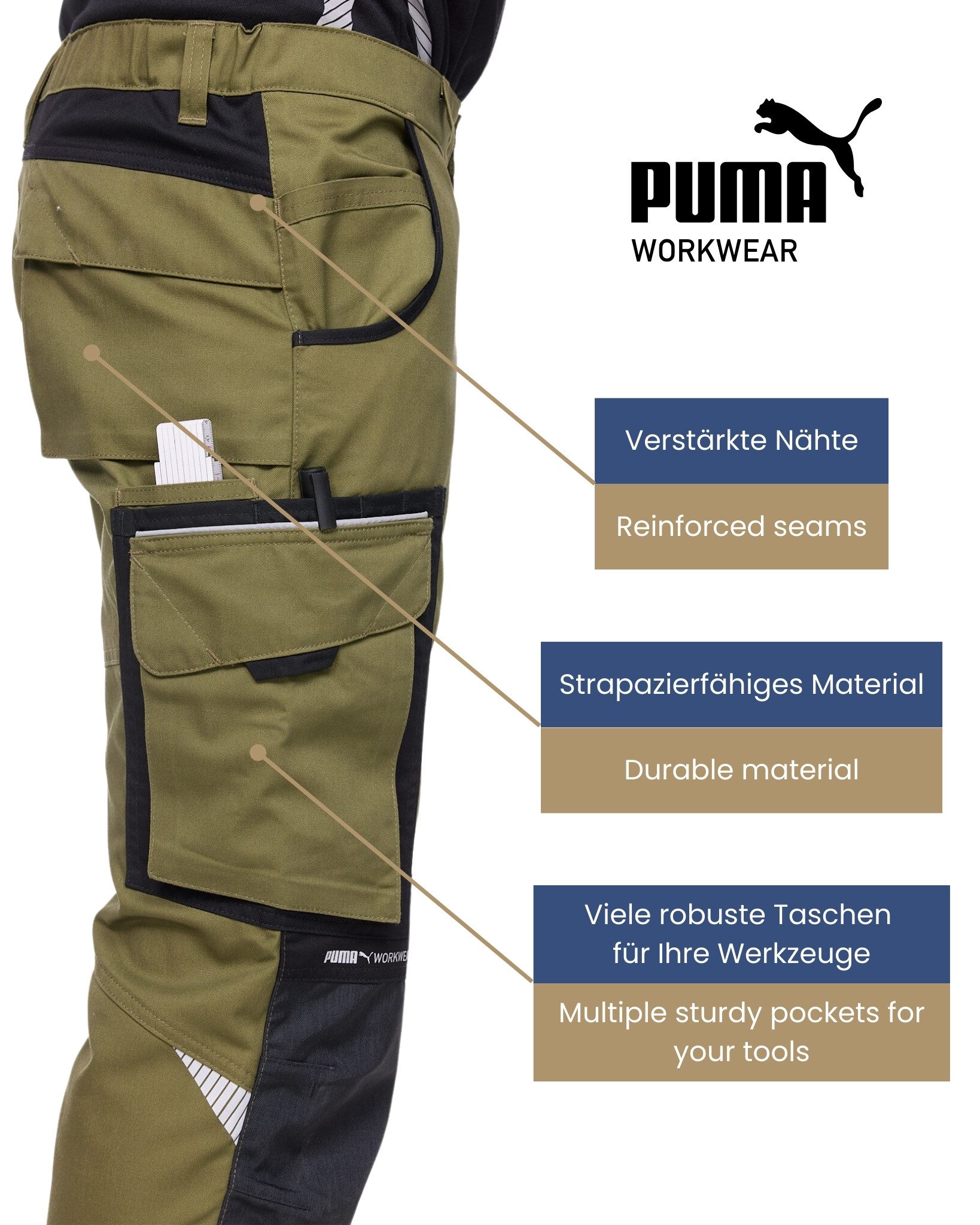 PUMA Workwear Arbeitsbundhose PRECISION X Arbeitshose für Herren - Verstärkte Kniepartien mit vielen Taschen - für Handwerk, Produktion und Baugewerbe