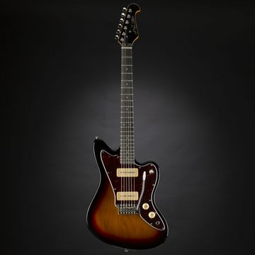 J & D E-Gitarre, J&D JM30 SB Sunburst E-Gitarre, Erlekorpus, Ahorn-Hals, Palisander-Griffbrett, 22 Bünde, P90 Tonabnehmer, Vintage Tremolo, Chrom Hardware, Hochglanz Finish, E-Gitarre, Sunburst, P90 Tonabnehmer