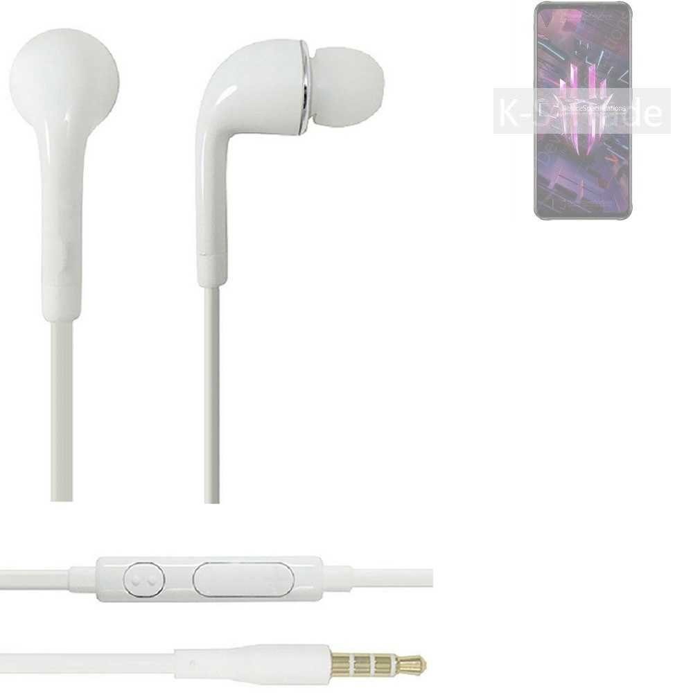 K-S-Trade für nubia Red Magic 7S In-Ear-Kopfhörer (Kopfhörer Headset mit Mikrofon u Lautstärkeregler weiß 3,5mm) | In-Ear-Kopfhörer