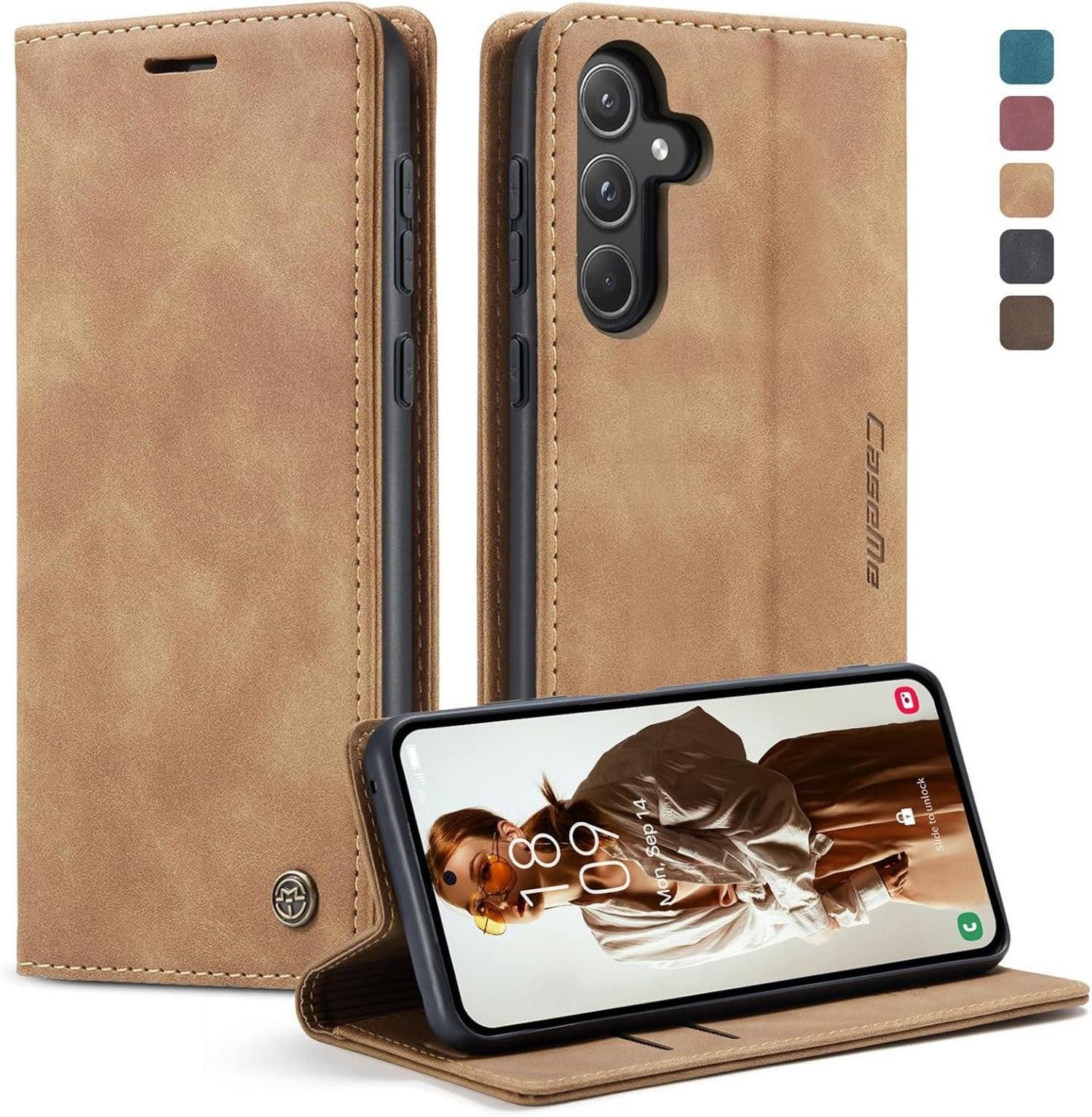 Handyhülle Handyhülle Samsung Galaxy A55 5G Leder Flip Case Braun Magnet