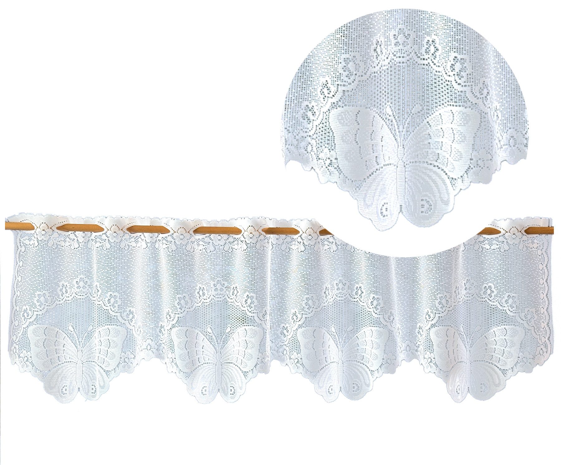 heimtexland Scheibengardine Jacquard Gardine weiß Schmetterling Fensterdeko (1 St), Durchzuglöcher, halbtransparent, Jacquard, als Bistrogardine oder Querbehang – Bild 4 von 5