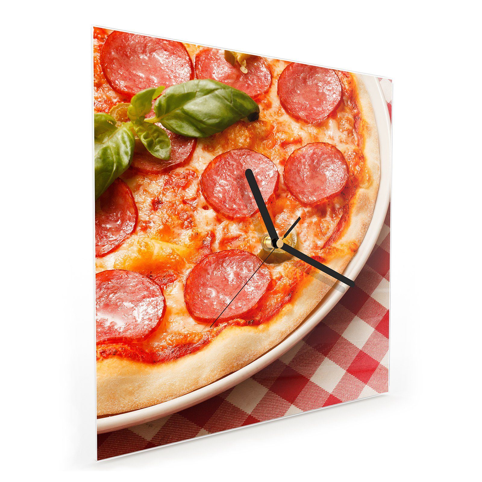 Primedeco Wanduhr Glasuhr Motiv cm 30 Wandkunst Pizza Wanduhr Basilikum 30 Größe mit x mit