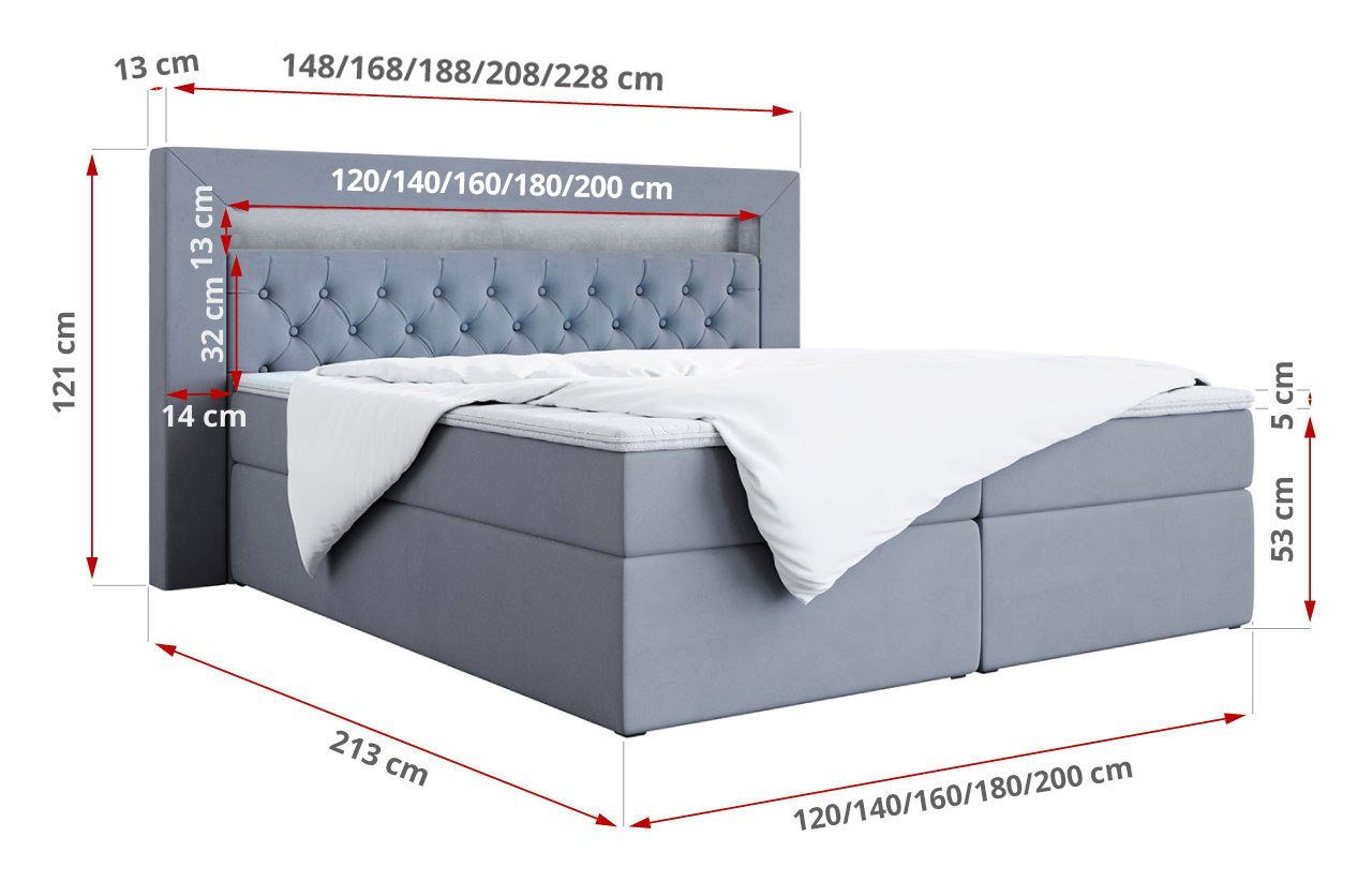 Boxspringbett mit Doppelbett Bettkasten, mit und Topper Gold Multipocket-Matratze 6, MKS MÖBEL