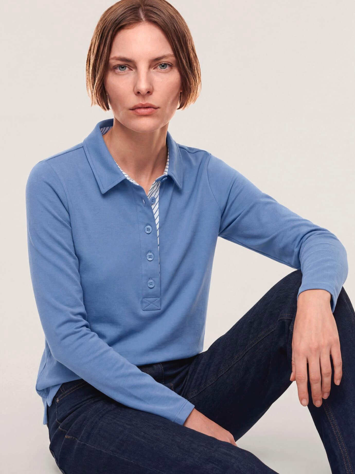 Walbusch Poloshirt Damen Poloshirt aus Baumwolle Polokragen Langarm, Polokragen