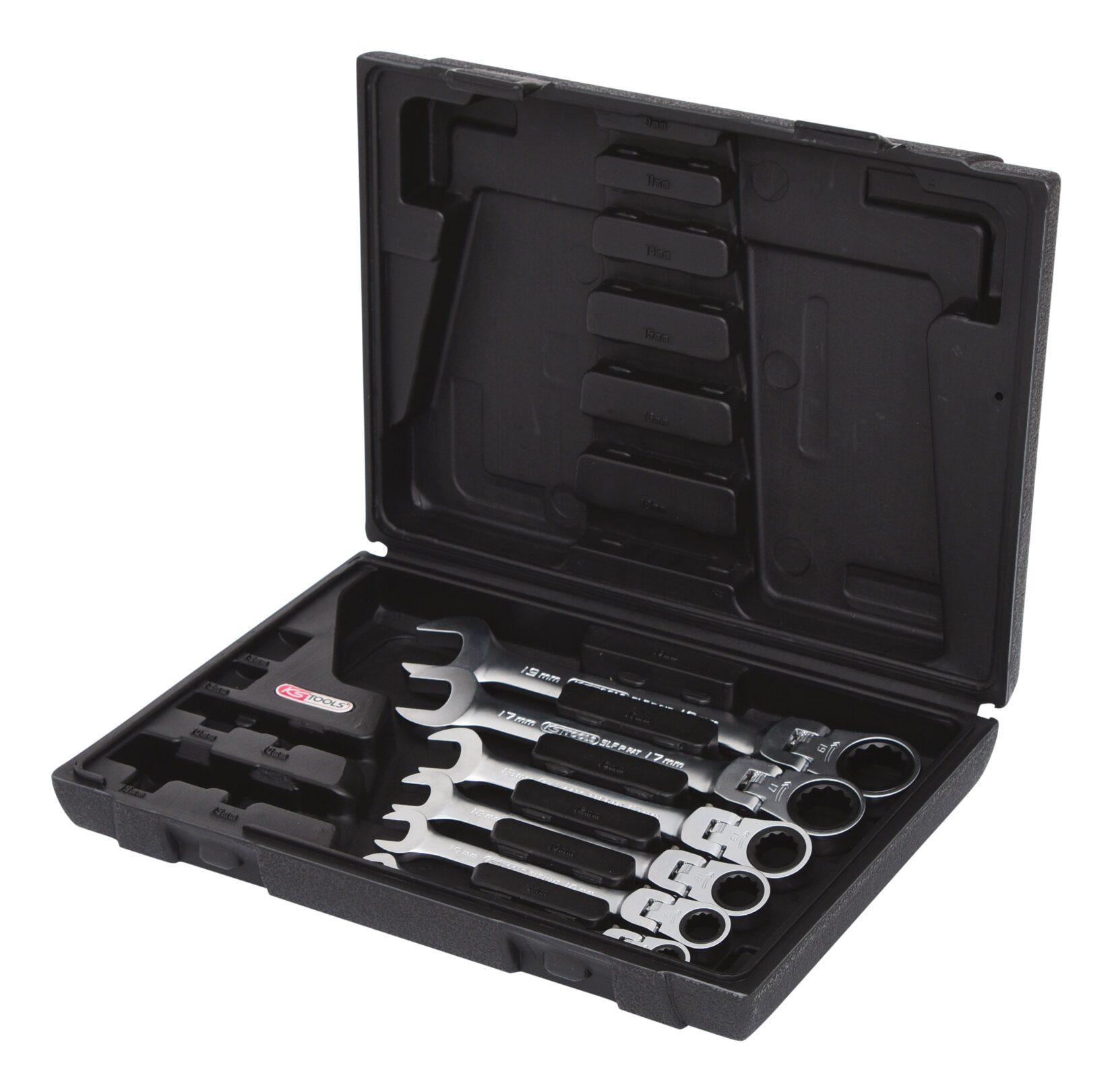 KS Tools Ratschenringschlüssel GEARplus (6 St), Gelenk-Ratschenringmaulschlüssel-Satz, 6-teilig feststellbar
