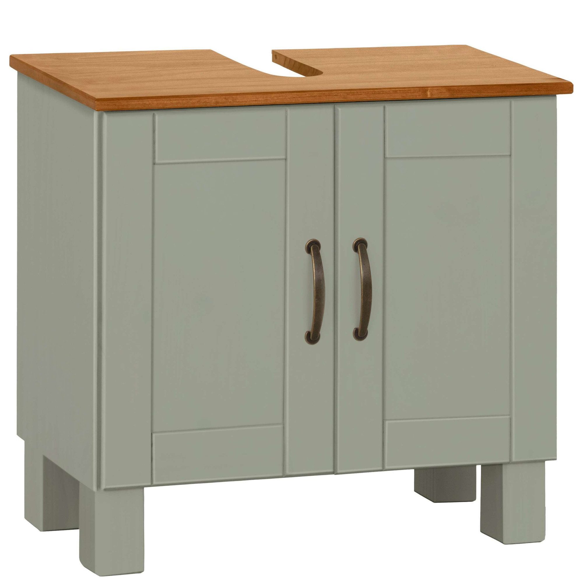 Home affaire Waschbeckenunterschrank Rodby FSC®-zertifiziertes Massivholz, Griffe Metall, Breite 60cm, Höhe 55cm