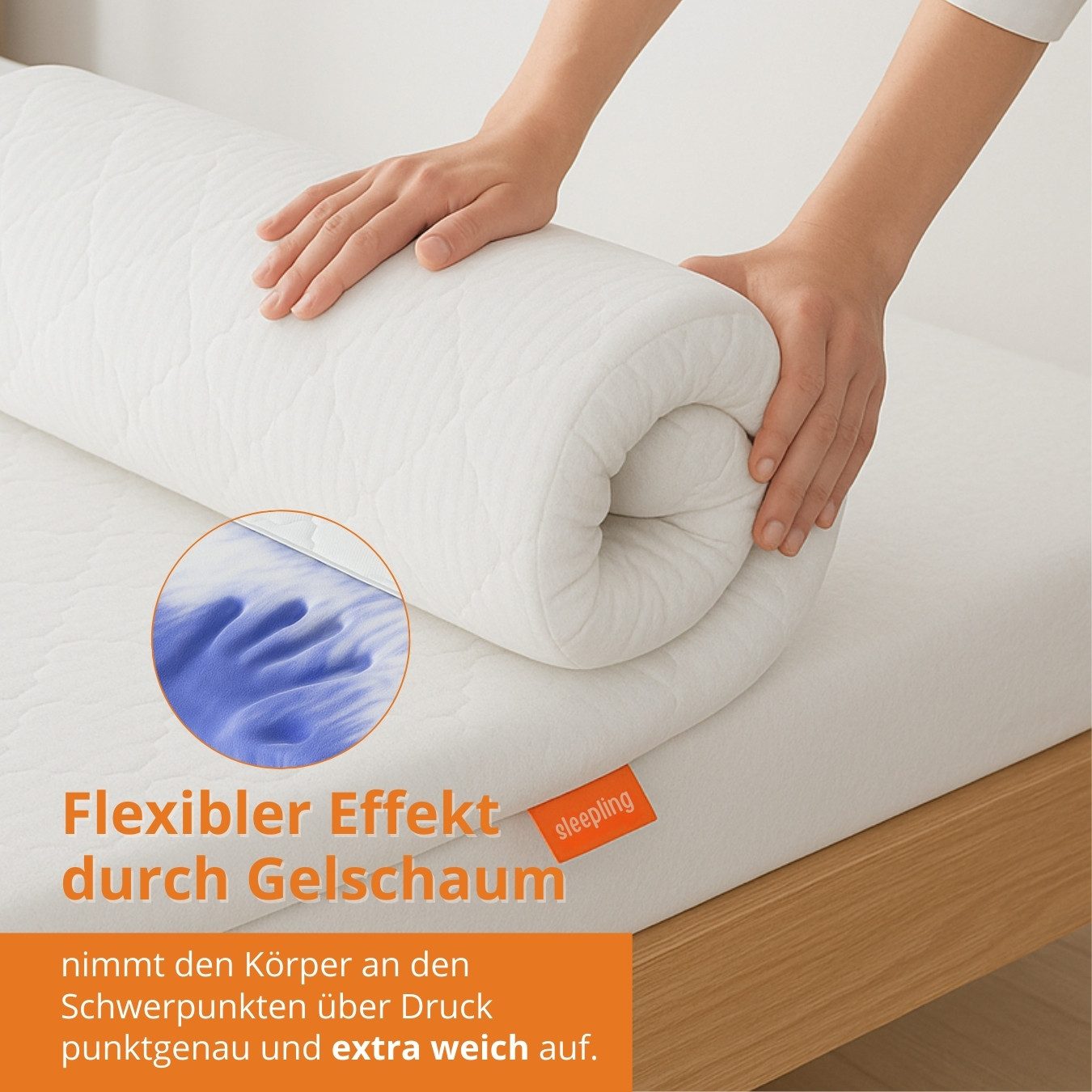 sleepling, Topper aus Gelschaum, orthopädische Matratzenauflage, 6 cm hoch, Gelschaum, Gelschaum, Memory Effekt
