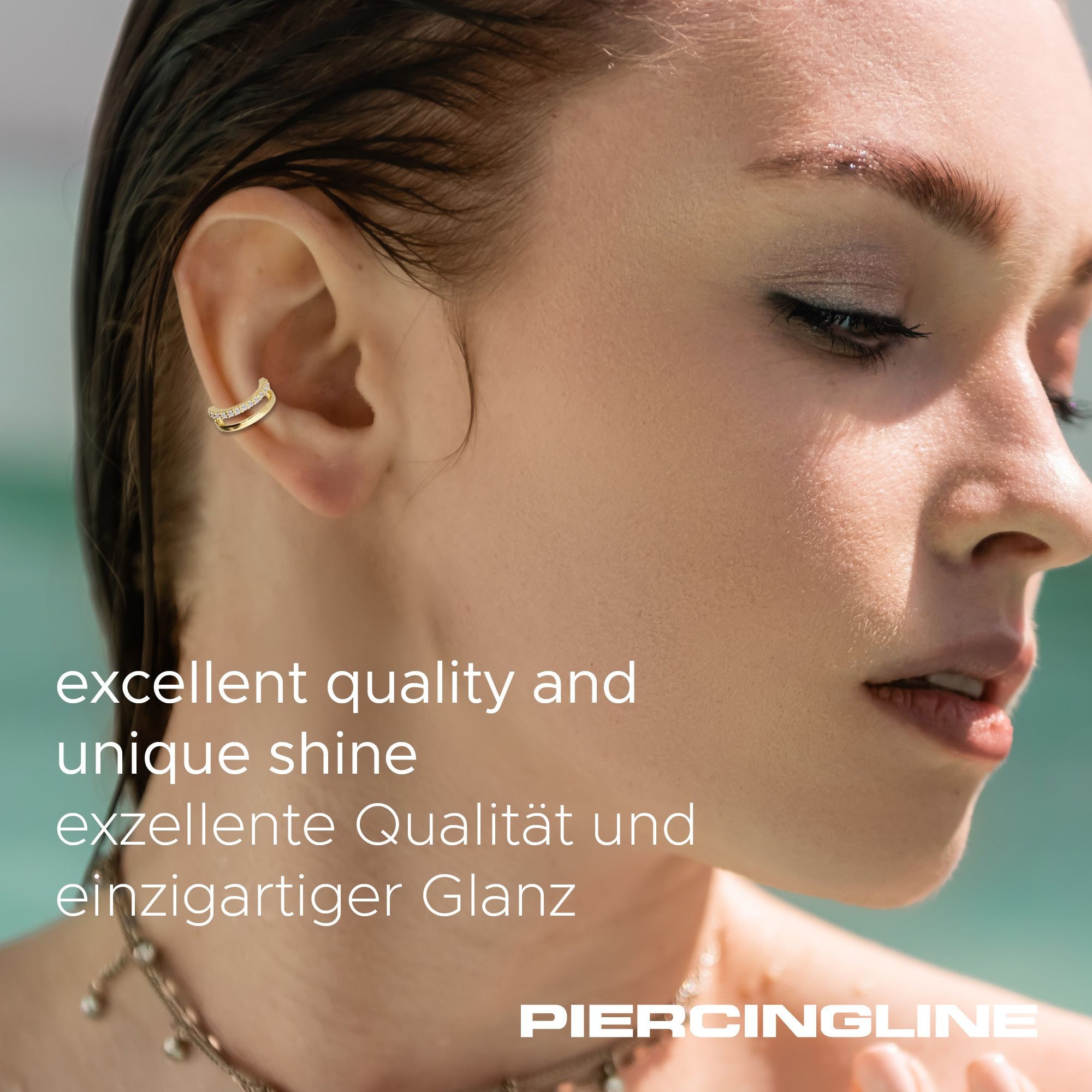 PIERCINGLINE Nasenpiercing 14/18 Karat Gold Segmentring Clicker EINGEFASSTE MOISSANITE + (Clicker, 1-tlg), Ohrpiercing für Conch, Helix, Tragus, Daith, Lobe