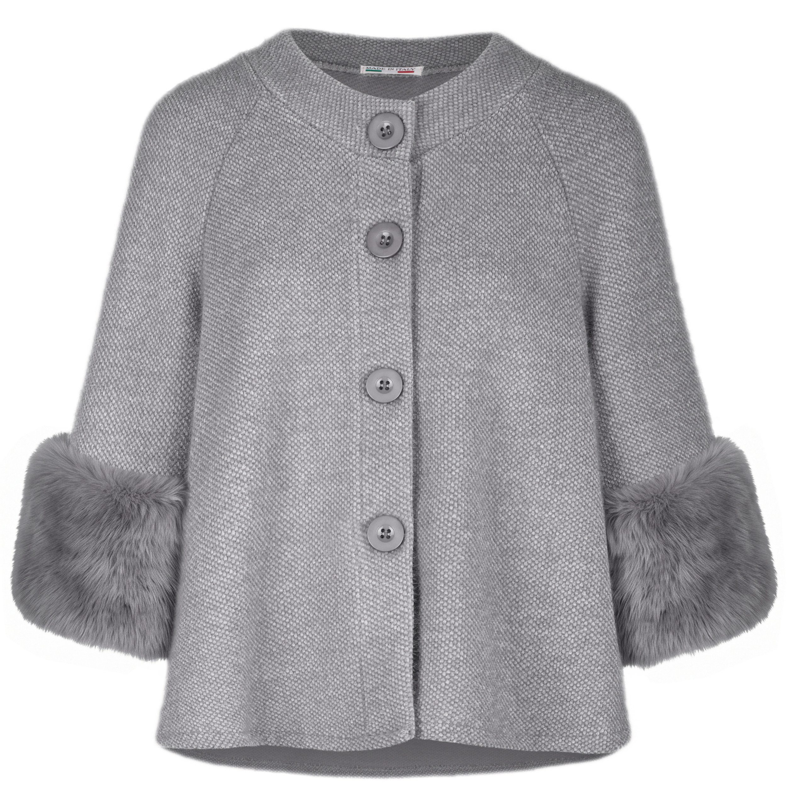 dy_mode Kurzjacke Damen Kurzjacke mit Kunstfell Strickjacke Strick Cardigan Elegant mit Kunstfellbesatz, Knopfleiste