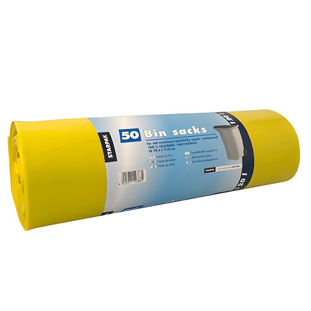 Müllbeutel Müllsäcke, LDPE 120 l 110 cm x 70 cm gelb 40 my 50 Stk