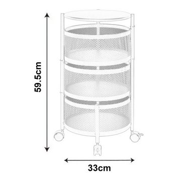 en.casa Rollwagen, »Steigen« Servierwagen mit 3 Ablagekörben 59,5xØ33cm Weiß