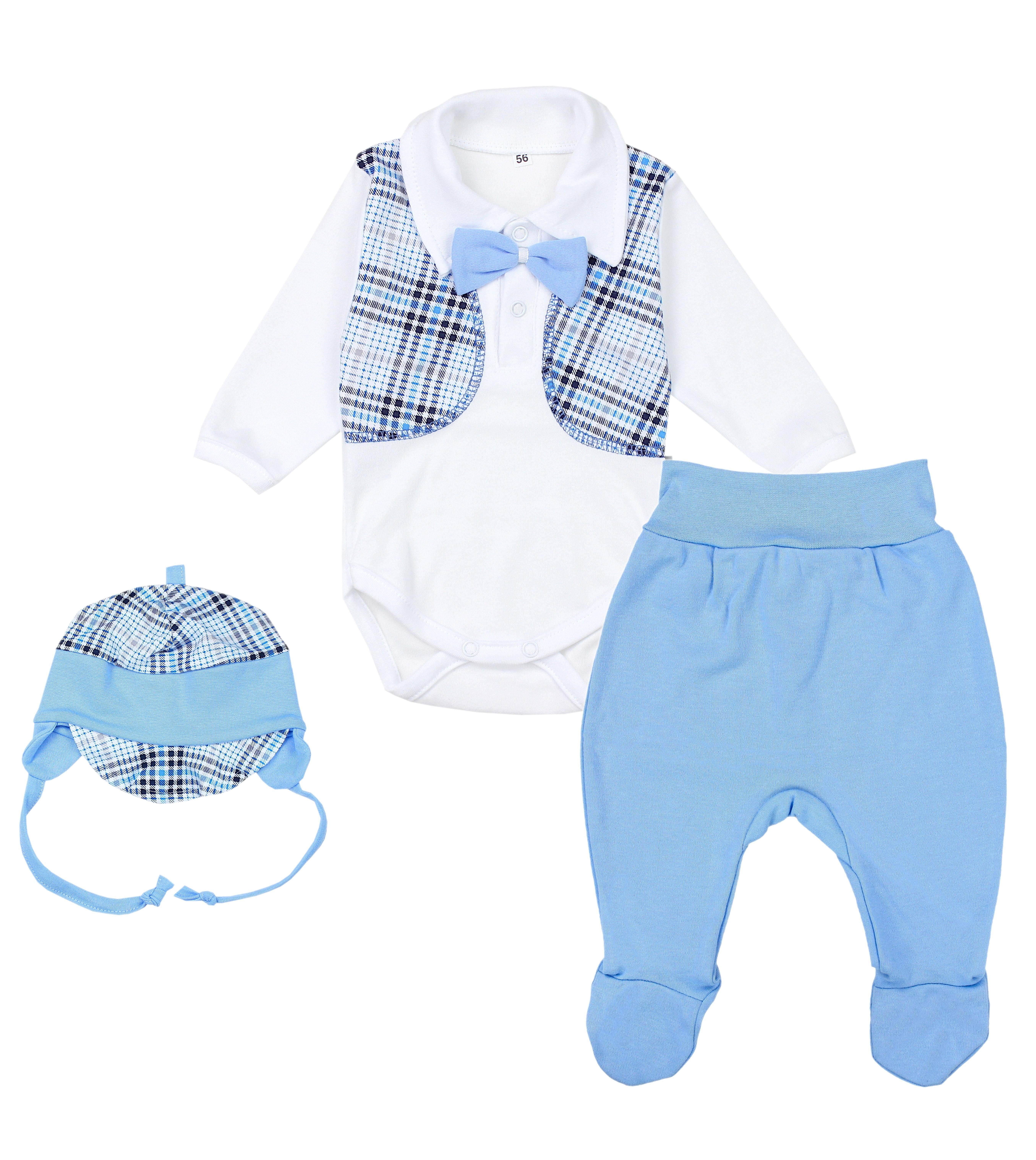 TupTam Erstausstattungspaket Baby Kleidung Set Body Strampelhose Mütze Bekleidungsset Blau / Fliege / Kariert