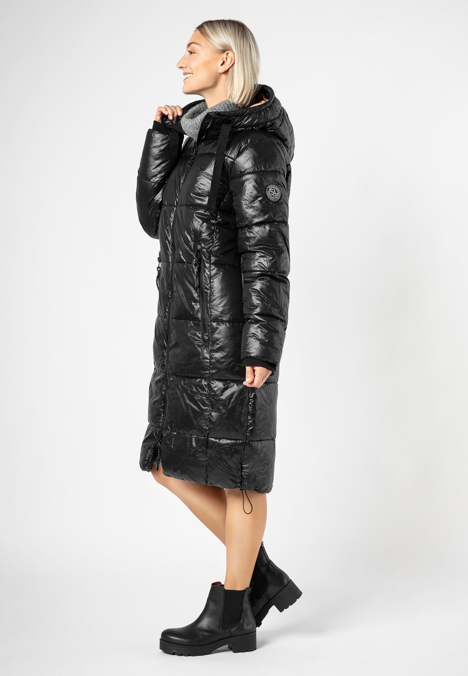 SUBLEVEL Wintermantel Langer Damen Steppmantel mit großer Kapuze