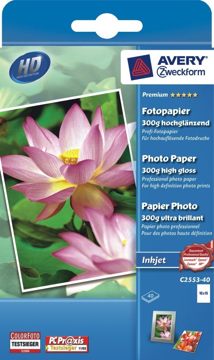 Avery Zweckform Fotopapier Inkjet-Fotopapier Premium A6 einseitig beschichtet hochglänzend 300 g