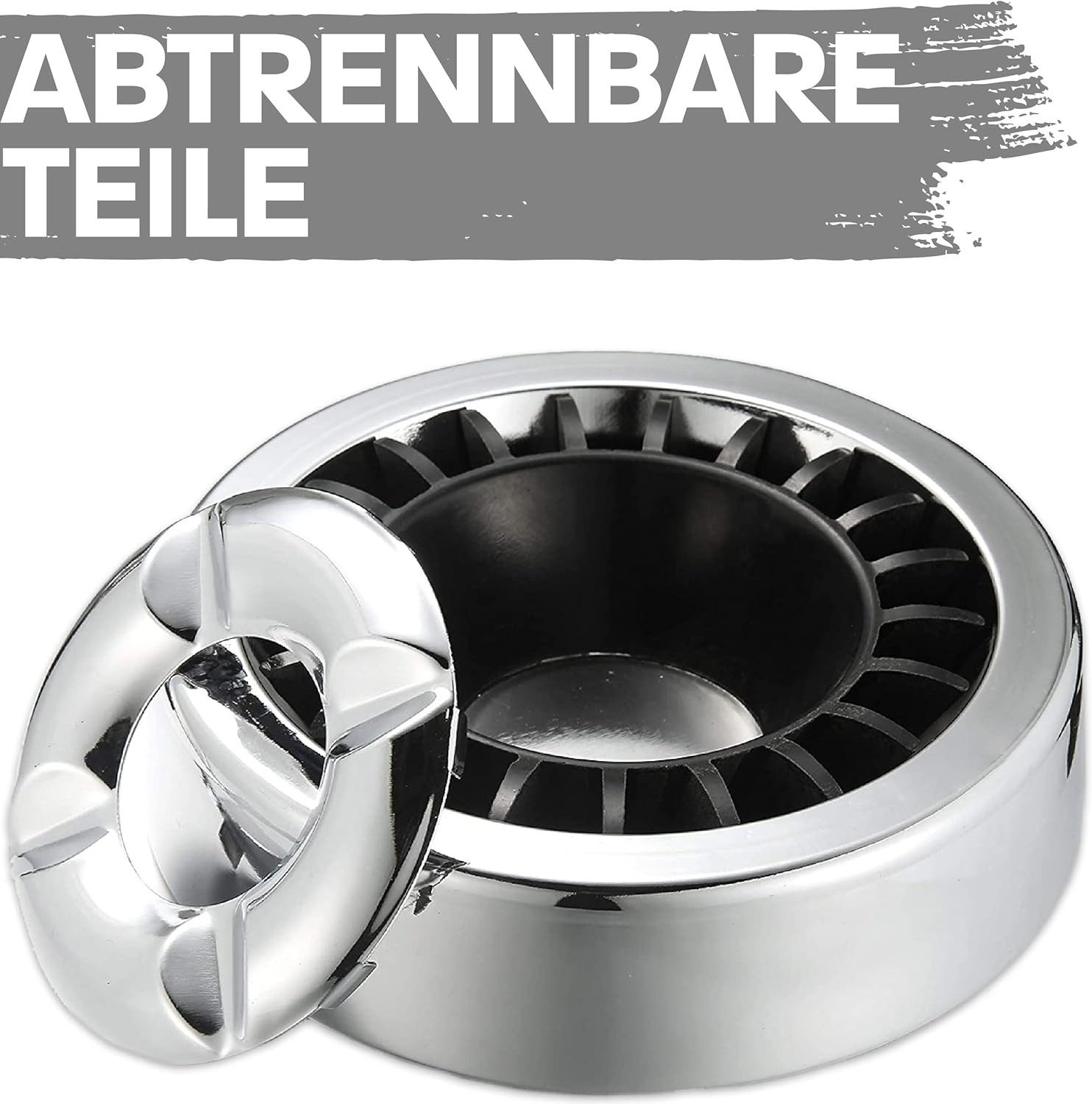 Praknu Aschenbecher 3 Gluttöter Aschenbecher Silber, Windgeschützt - Spülmaschinenfest - Wetterfest - Für Innen und Außen