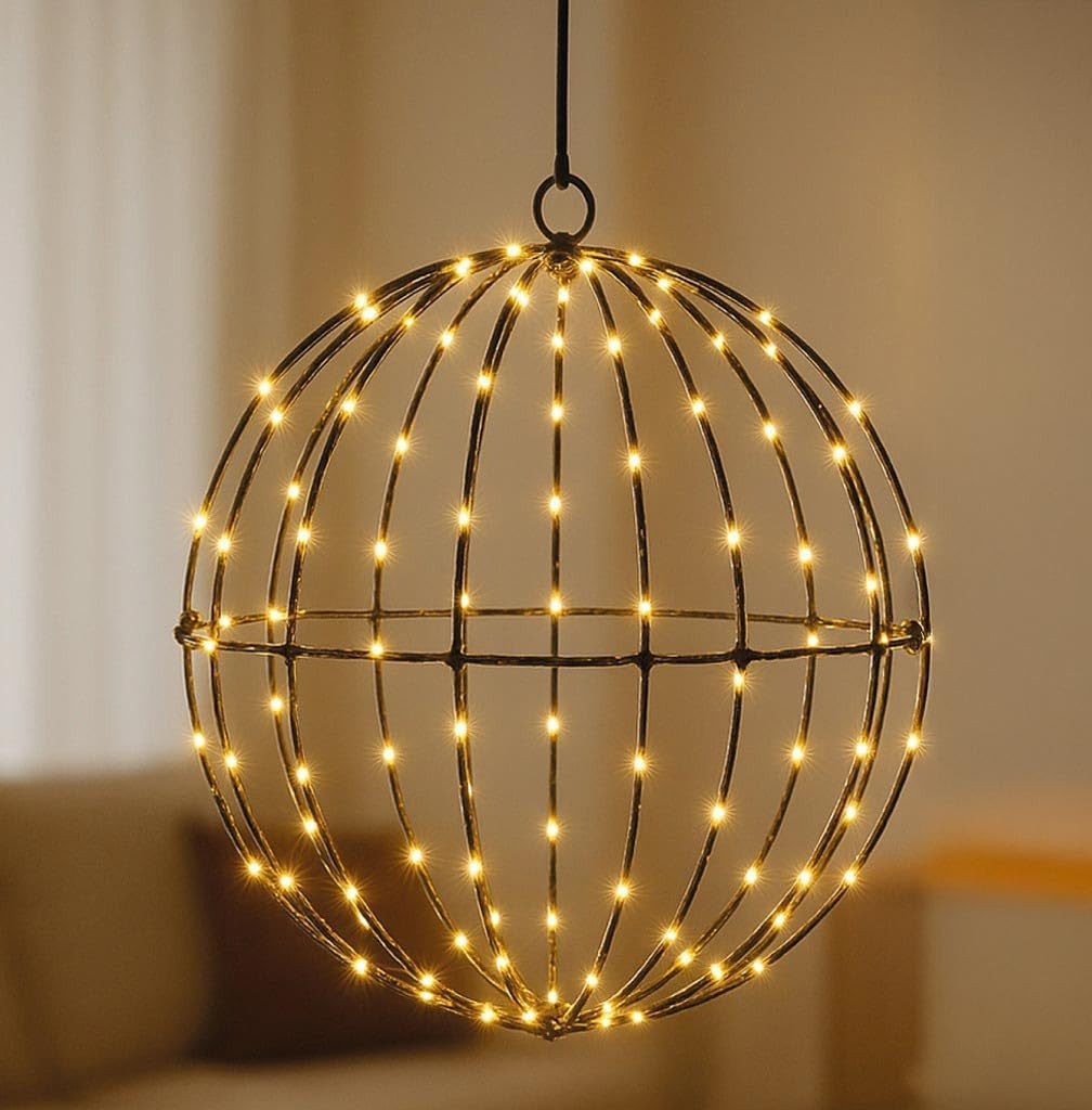mucHome LED Kugelleuchte LED Metall Lichterkugel Ø20 cm, 100 warmweiße LEDs mit Timer, Batterie – Bild 2 von 5