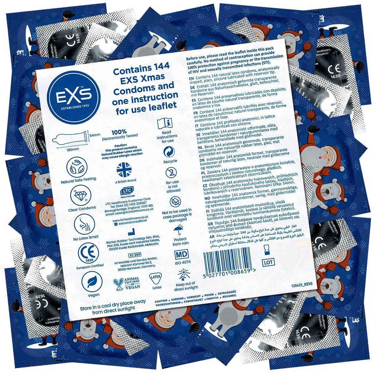 EXS Kondome Xmas - Winterkondome mit Weihnachtsmotiv Packung mit, 144 St., winterliche Kondome, Weihnachtskondome, Geschenkidee