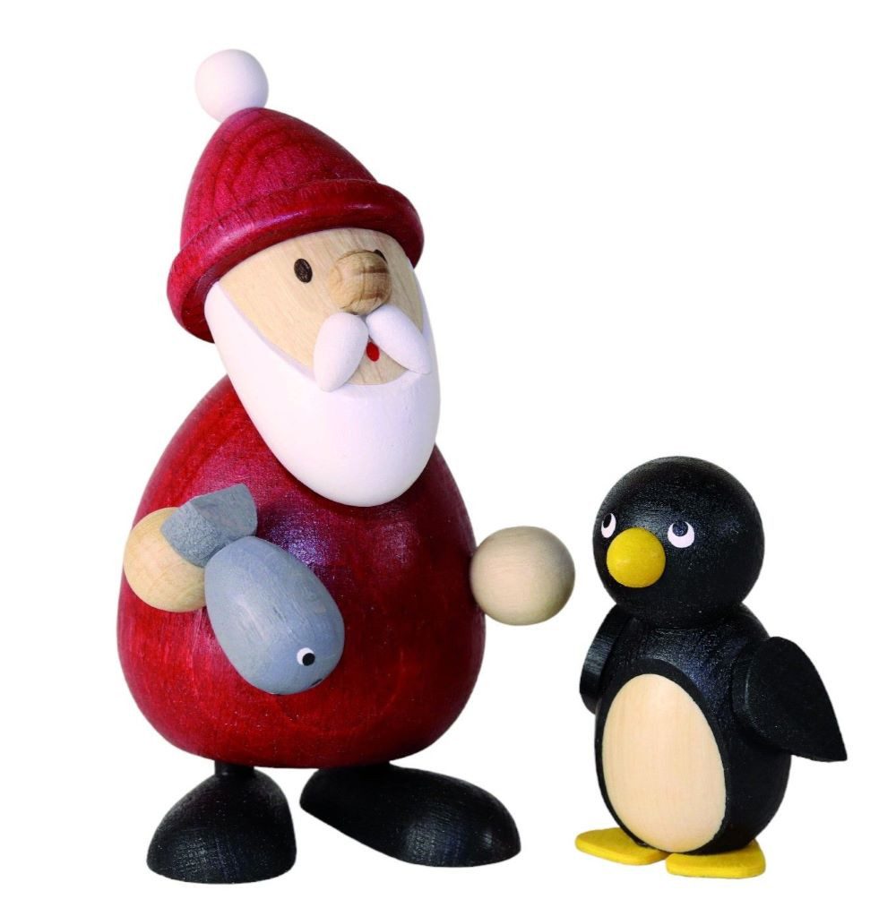 Ullrich Kunsthandwerk Weihnachtsmann Geschenkset mit Fisch H 9,5 cm und Pinguin H 4,5cm