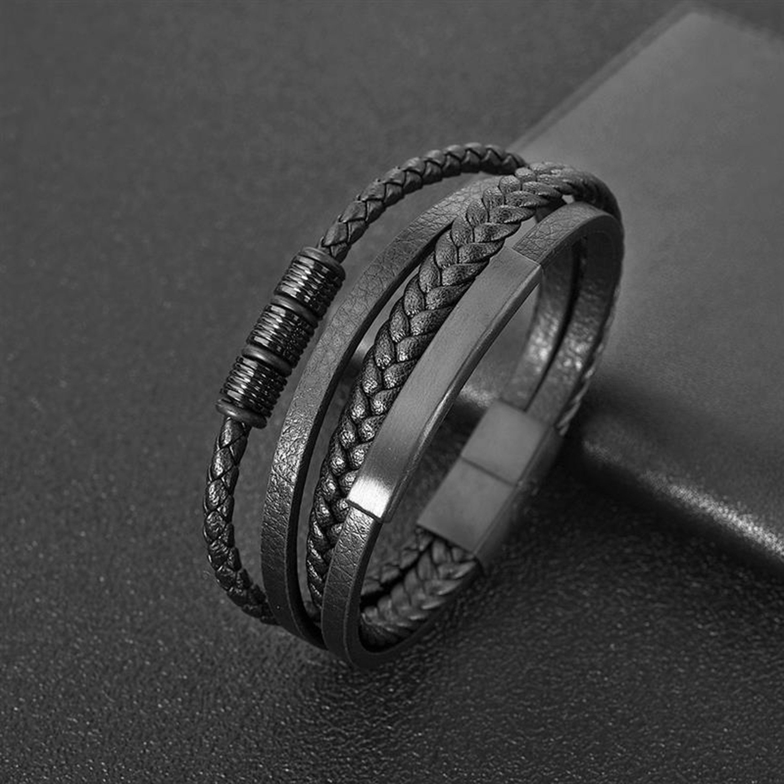 UNIQAL.de leather bracelet for men "SHAPE" handmade, braided, adjustable (classic, casual, elegant), made of cowhide, stainless steel magnetic clasp with extension link