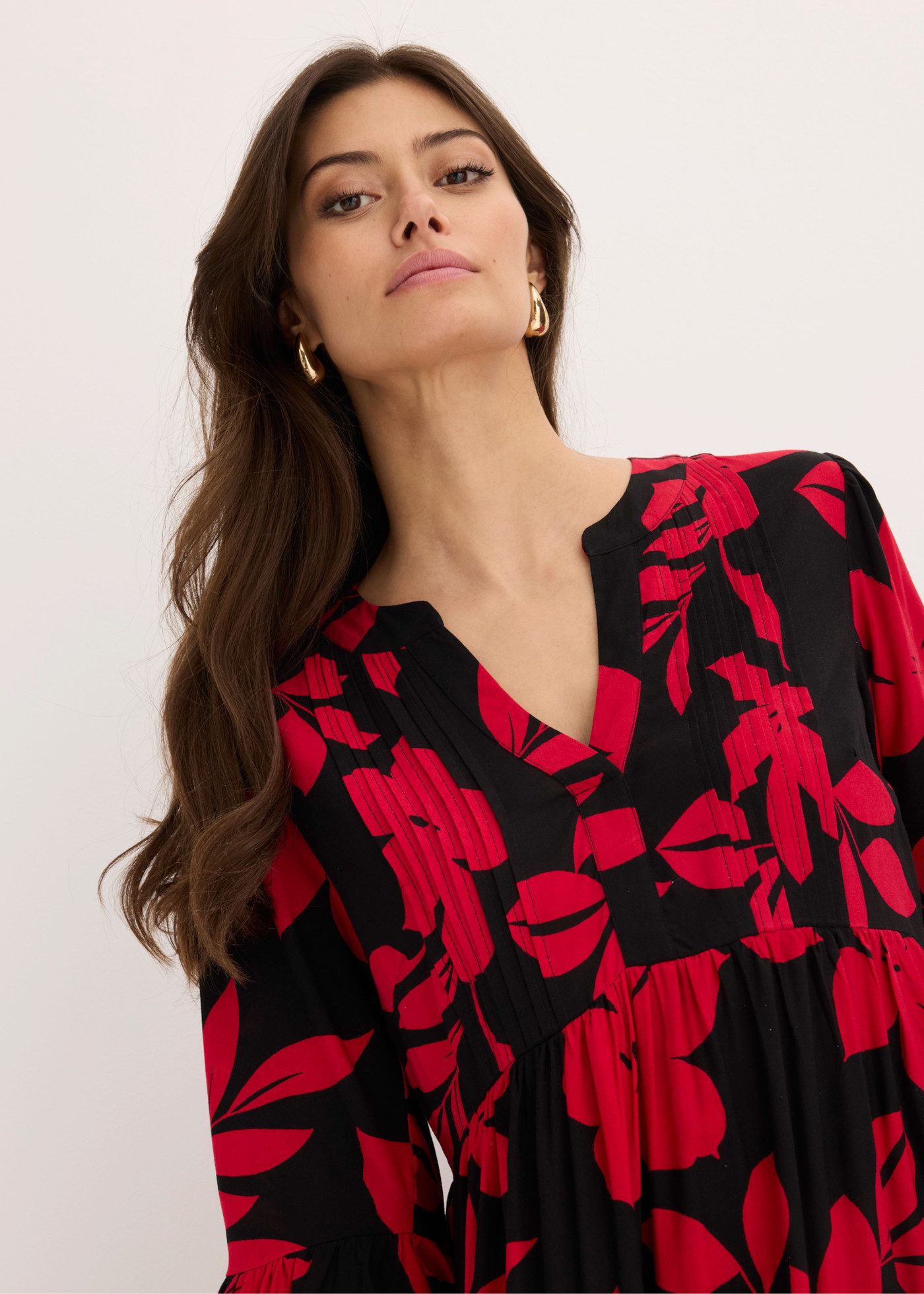 bonprix Maxikleid für modischen Auftritt, aus Viskose, A-Linie, 3/4-Ärmel