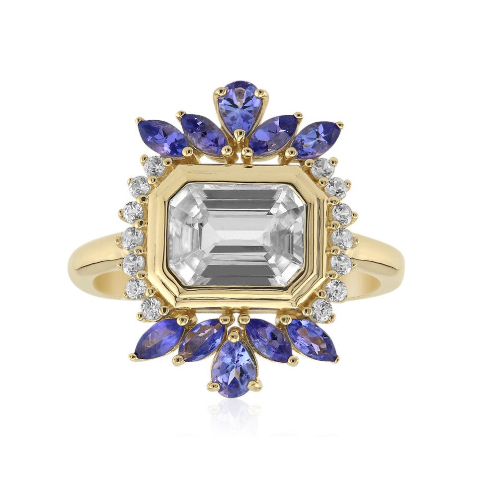 Goldring Kambodschanischer Zirkon & Tansanit 9K Gold Ring, 4,34ct