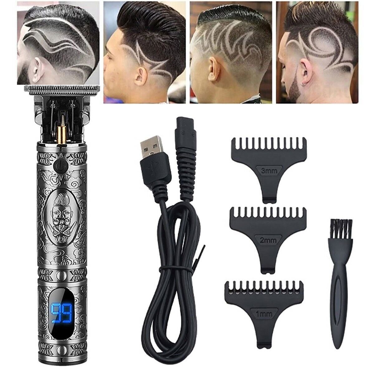 Daskoo Haarschneider Profi mit 3 Kamm LED-Display, Wasserdicht, Bartschneider Herren, Männer Haarschneider, Elektrisch Barttrimmer Silber