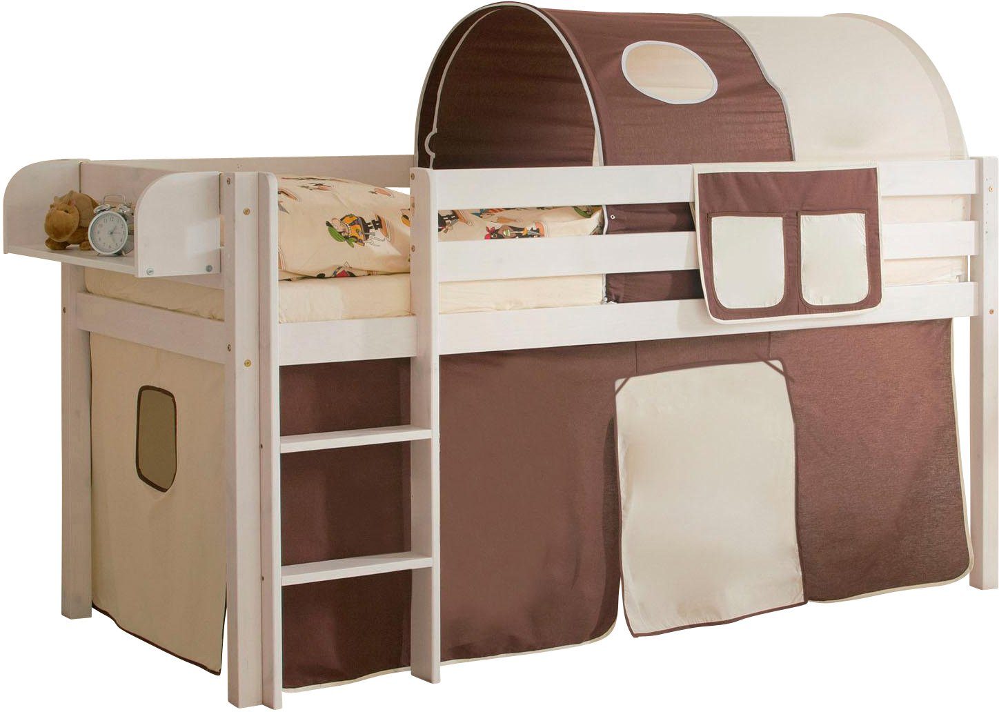 Ticaa Hochbett »Malte« mit Rollrost und Textil-Set wahlweise mit Matratze, Kiefer