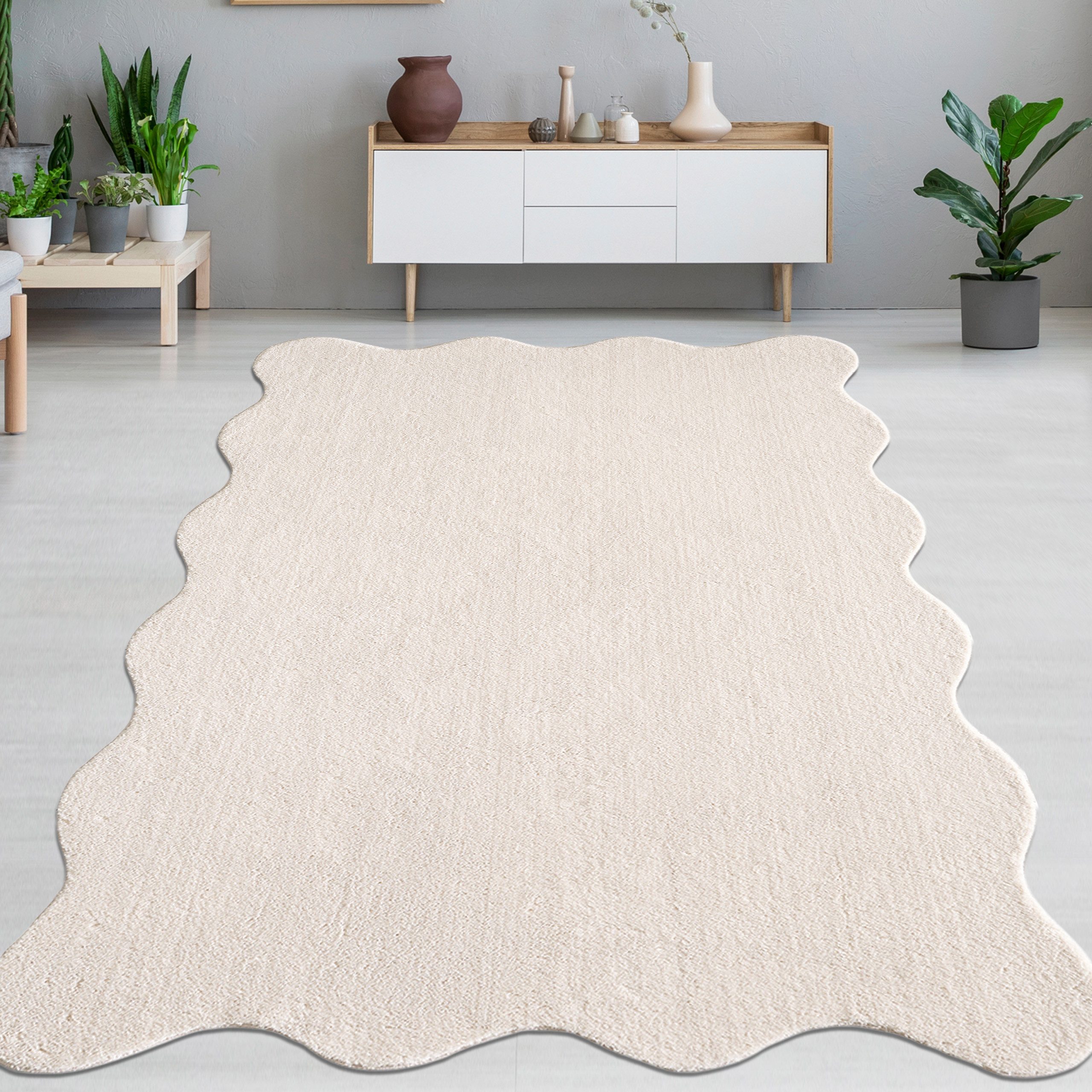 Carpetia Teppich Design Teppich beige moderne Wellenform, rechteckig, Höhe: 19 mm